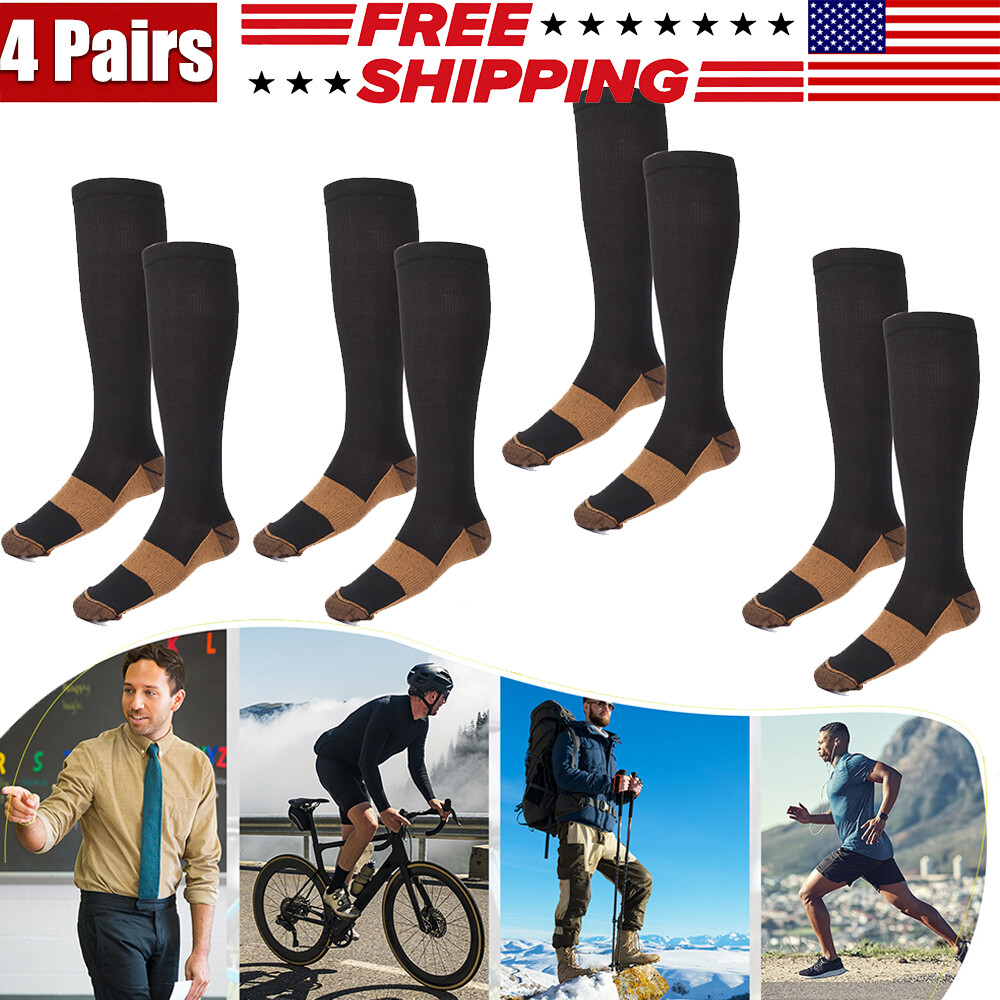 4 Pairs Compression 20-30mmHg Support Socks Relief Miracle Calf Men’s Women’s