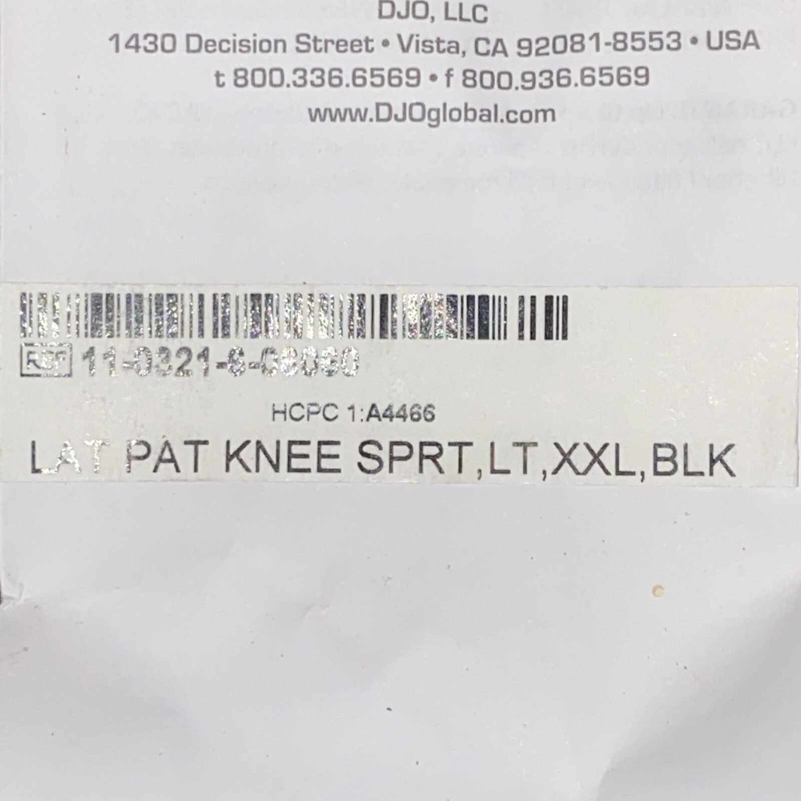 Donjoy Lat Pat Knee Sprt, LT, XXL, BLK for support of the Patella Left New