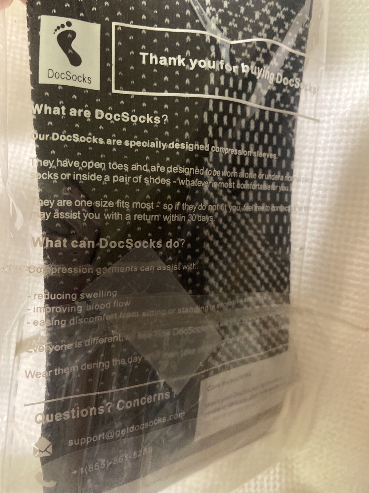 DocSocks- 1 Pair Black Compression Toeless Ankle Sleeves Socks New!