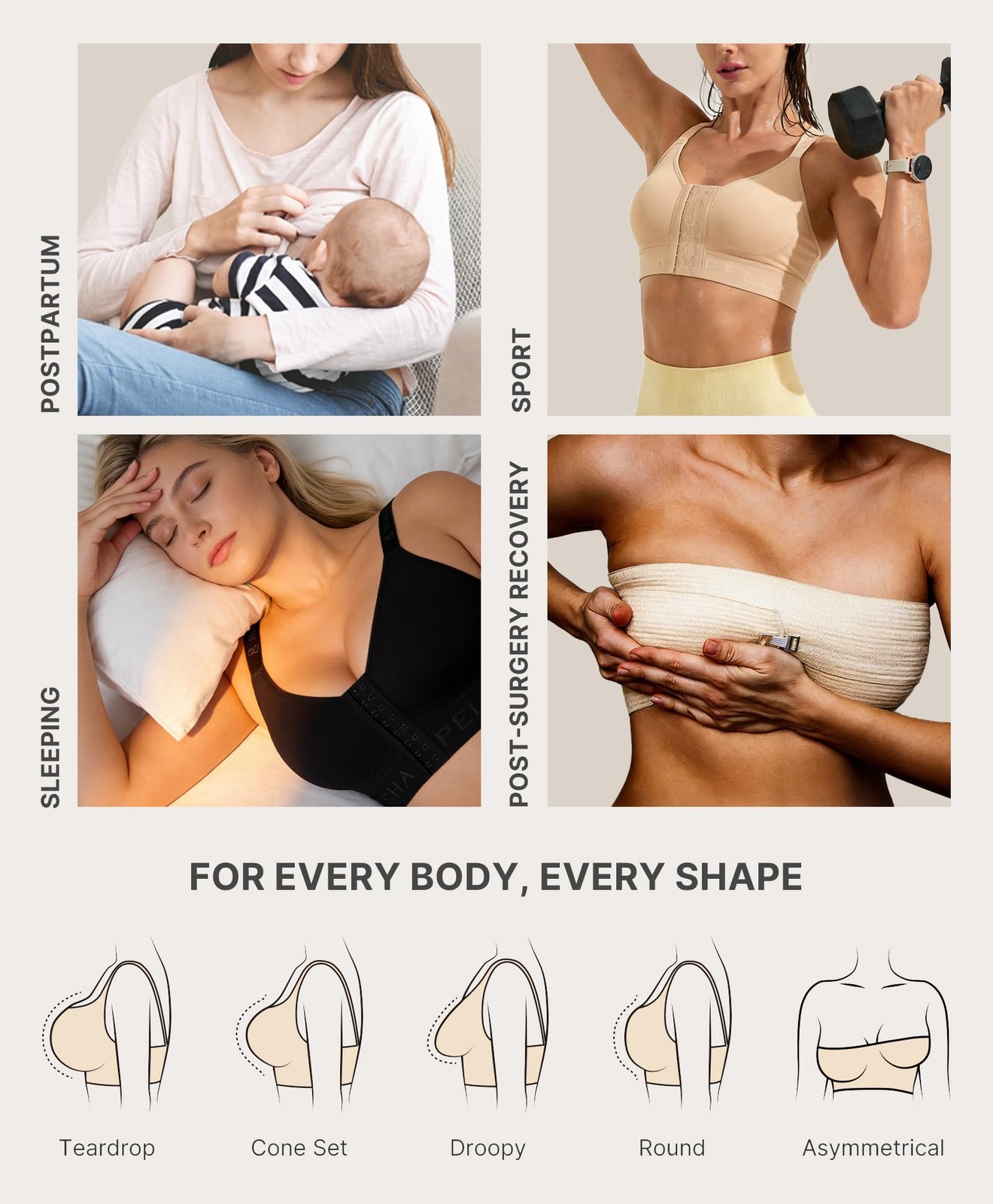 SHAPELLX Post Surgery Bras Front Closure Bras for Women Compression Bra Wirel…