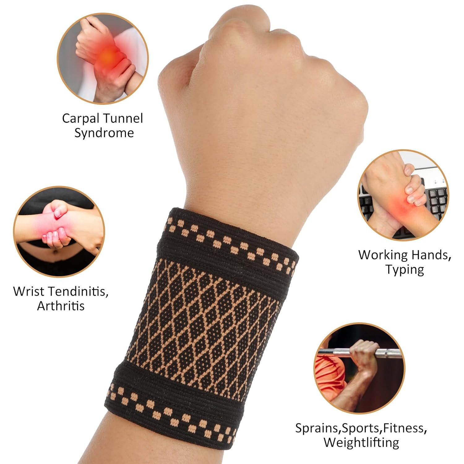 Copper Wrist Compression Sleeve, Compression Wrist Brace Wrist Support Wrap I…