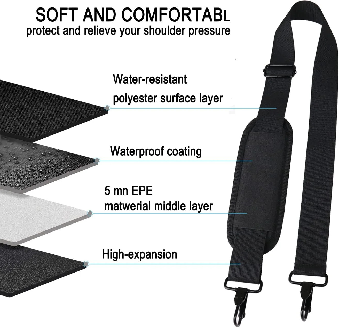 Shoulder Strap 56 Inch,Universal Adjustable Shoulder Belt Shoulder Strap | Repla