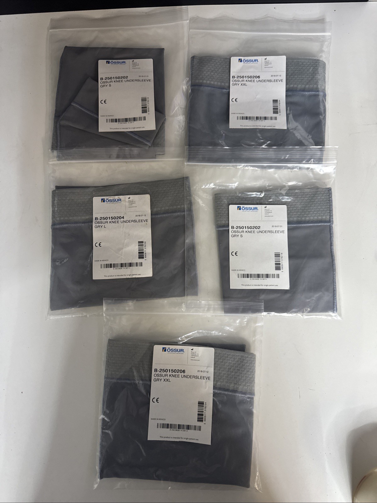Össur Knee Brace Undersleeves (Lot of 5), Different Sizes