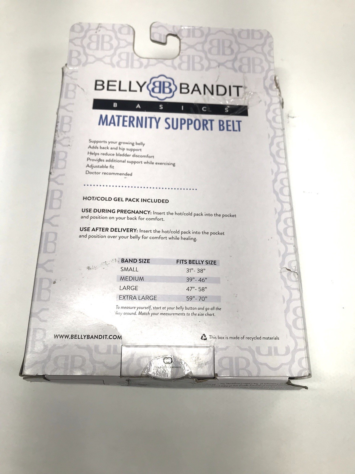 Belly & Back Maternity Support Belt Opened Box Missing a Gel Pack Size M