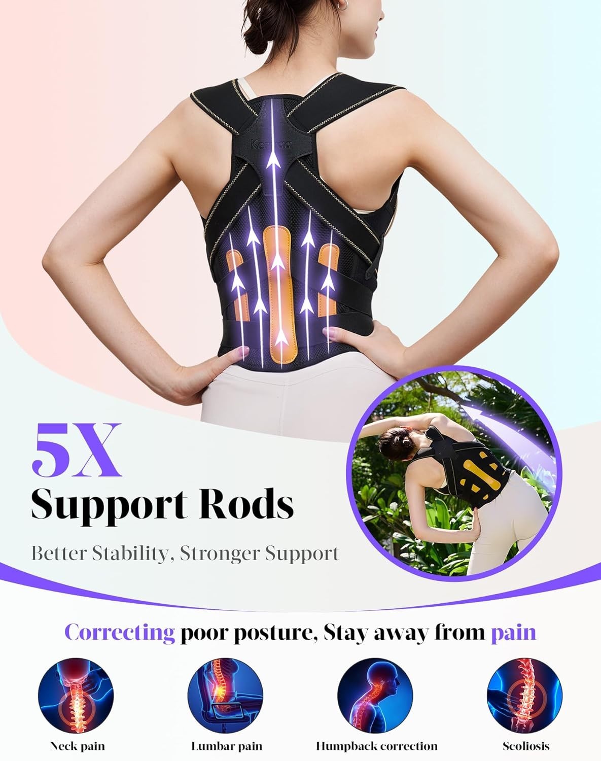 Lightweight & Stretchable Back Brace: Improve Posture & Confidence – Medium Size