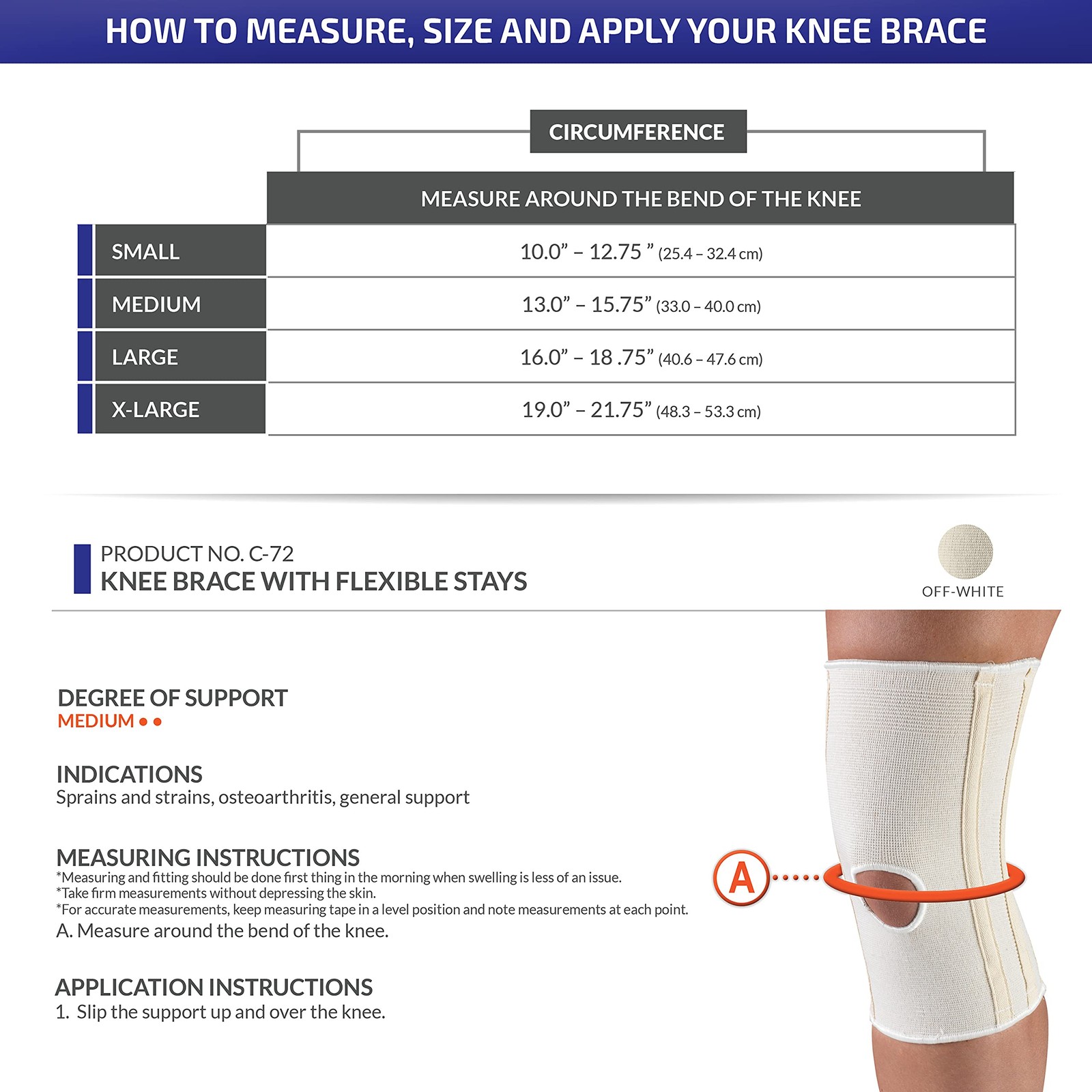CHAMPION Knee Brace Flexible Stays Knit Elastic, Medium (Pack of 1), White