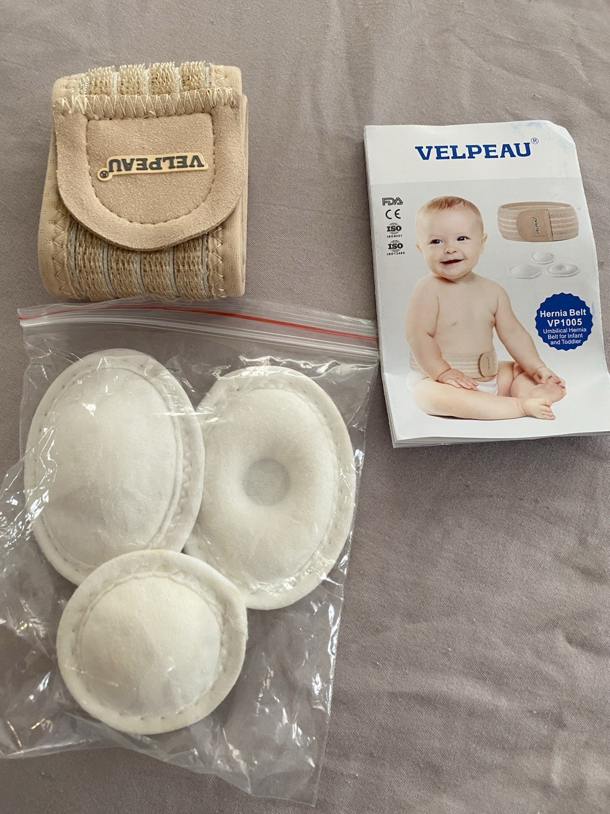 VELPEAU Umbilical Hernia Belt Light Khaki One Size Infant Toddler Adjustable