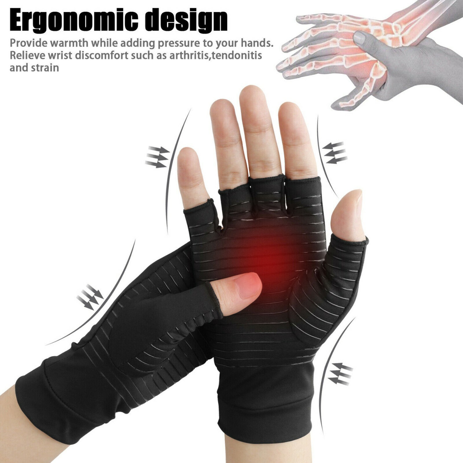 1 PAIR Copper Arthritis Compression Gloves Hand Support Joint Pain Relief USA