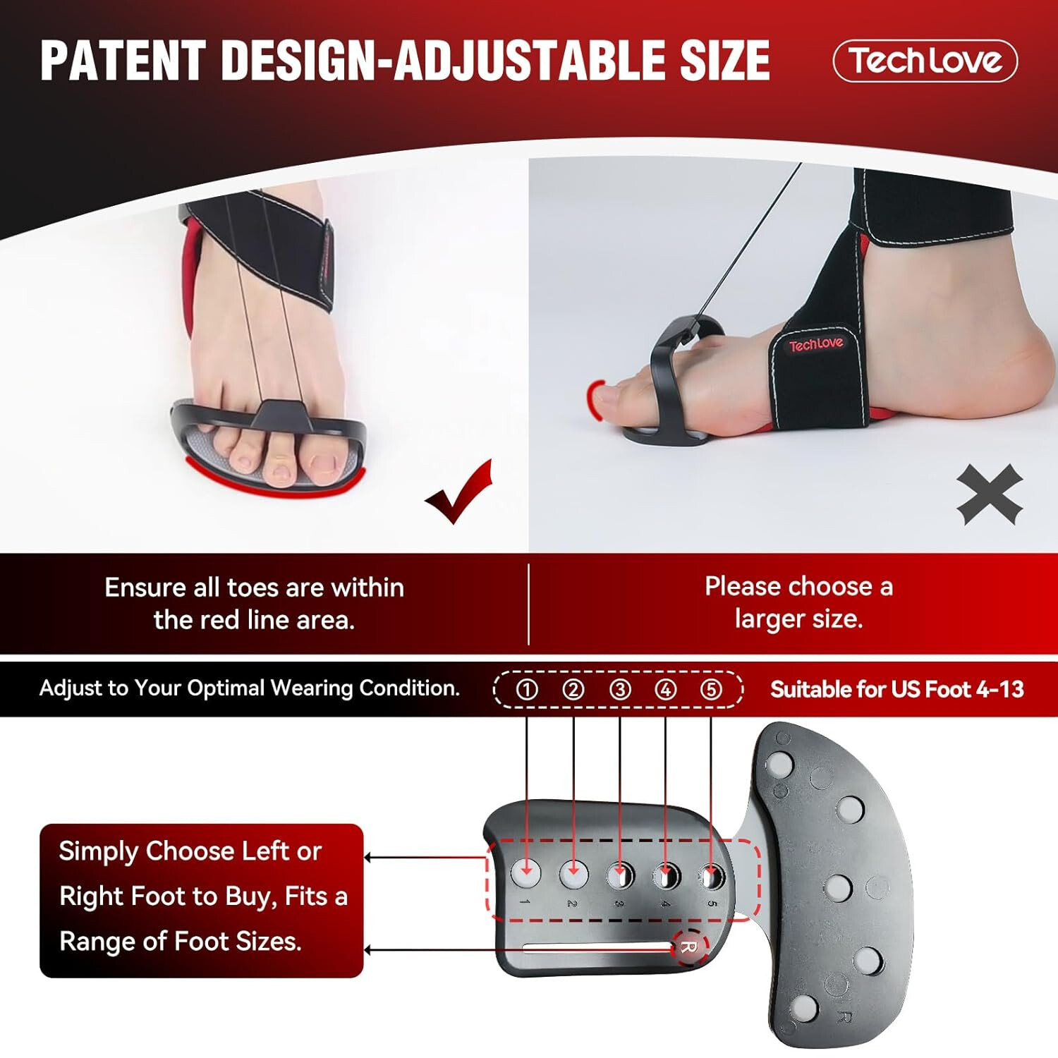 Tech Love Unisex Adult Plantar Fasciitis Night Splint – Adjust Knob – One Size
