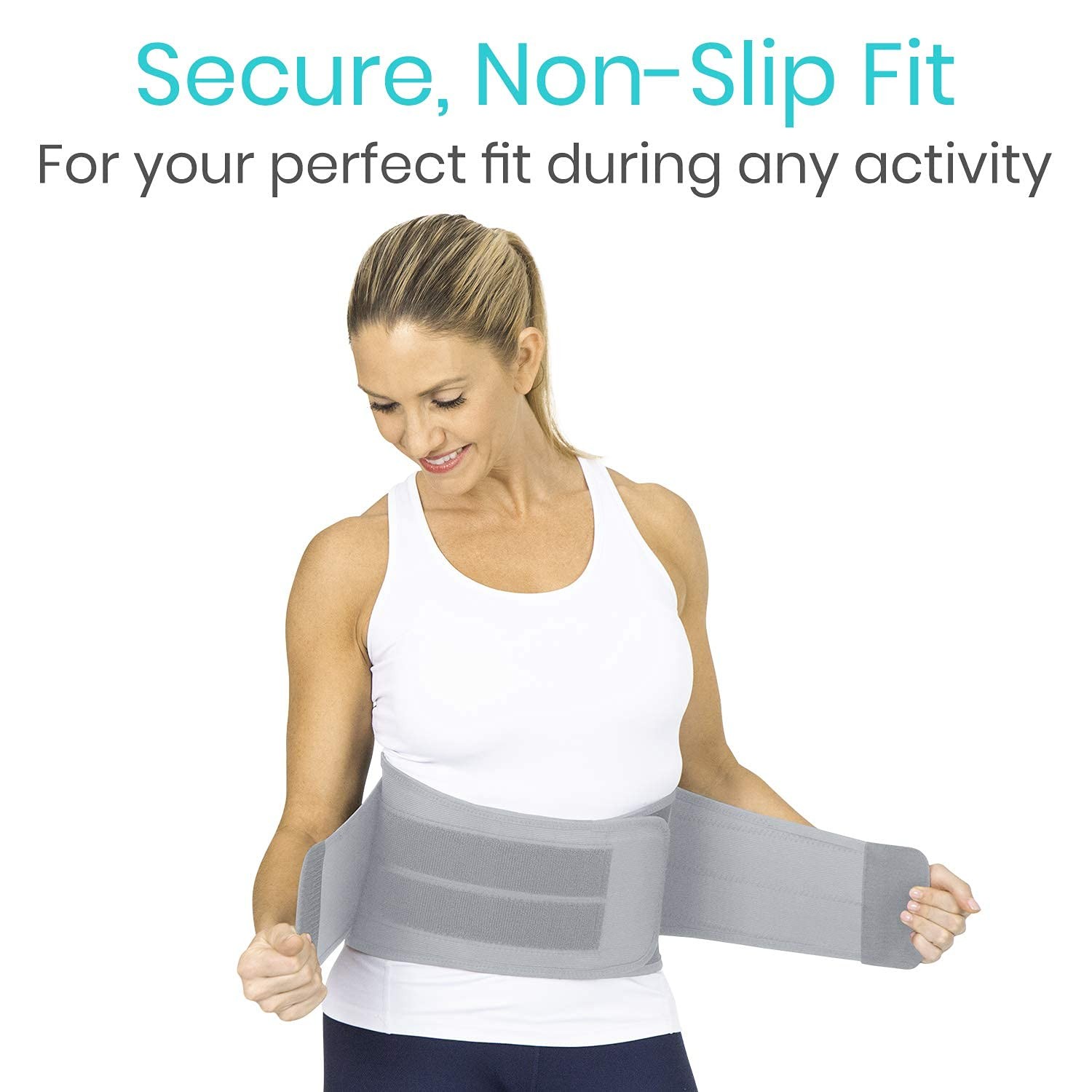 Vive Lower Back Support Brace for Men & Women – Waist Size (44″ to 64″), Gray