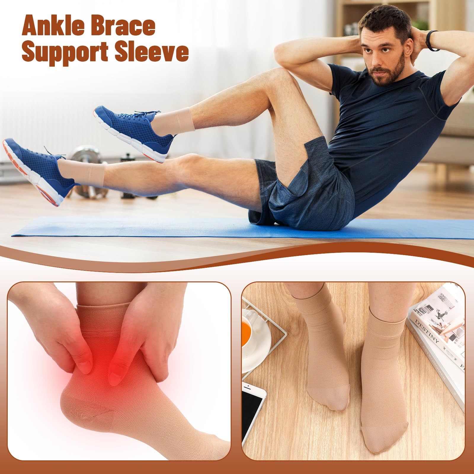 4 PCS Ankle Compression Socks 2030 mmHg Closed Toe Sleeve Brace Nude