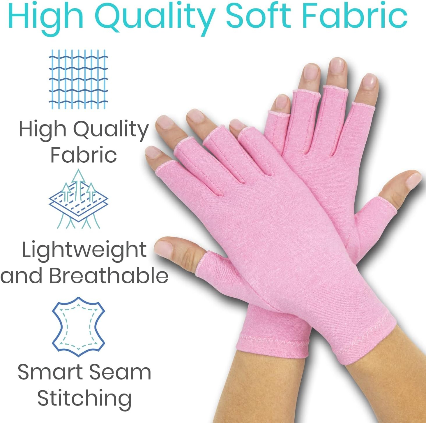 Pink Arthritis Hand Compression Gloves Comfortable Fit Men & Women Open Finger