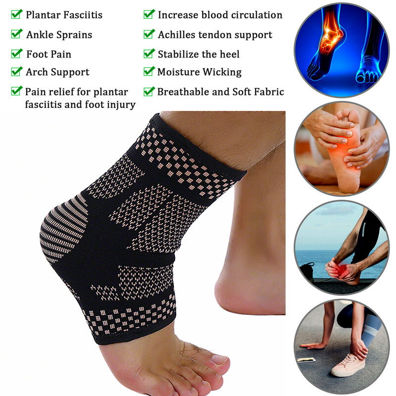 Copper Ankle Support Compression Sleeve Brace Plantar Fasciitis Socks for Sports