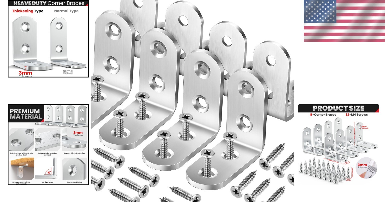 Durable 40x40mm Corner Brace Set – 8 Heavy Duty Brackets with Screws Included