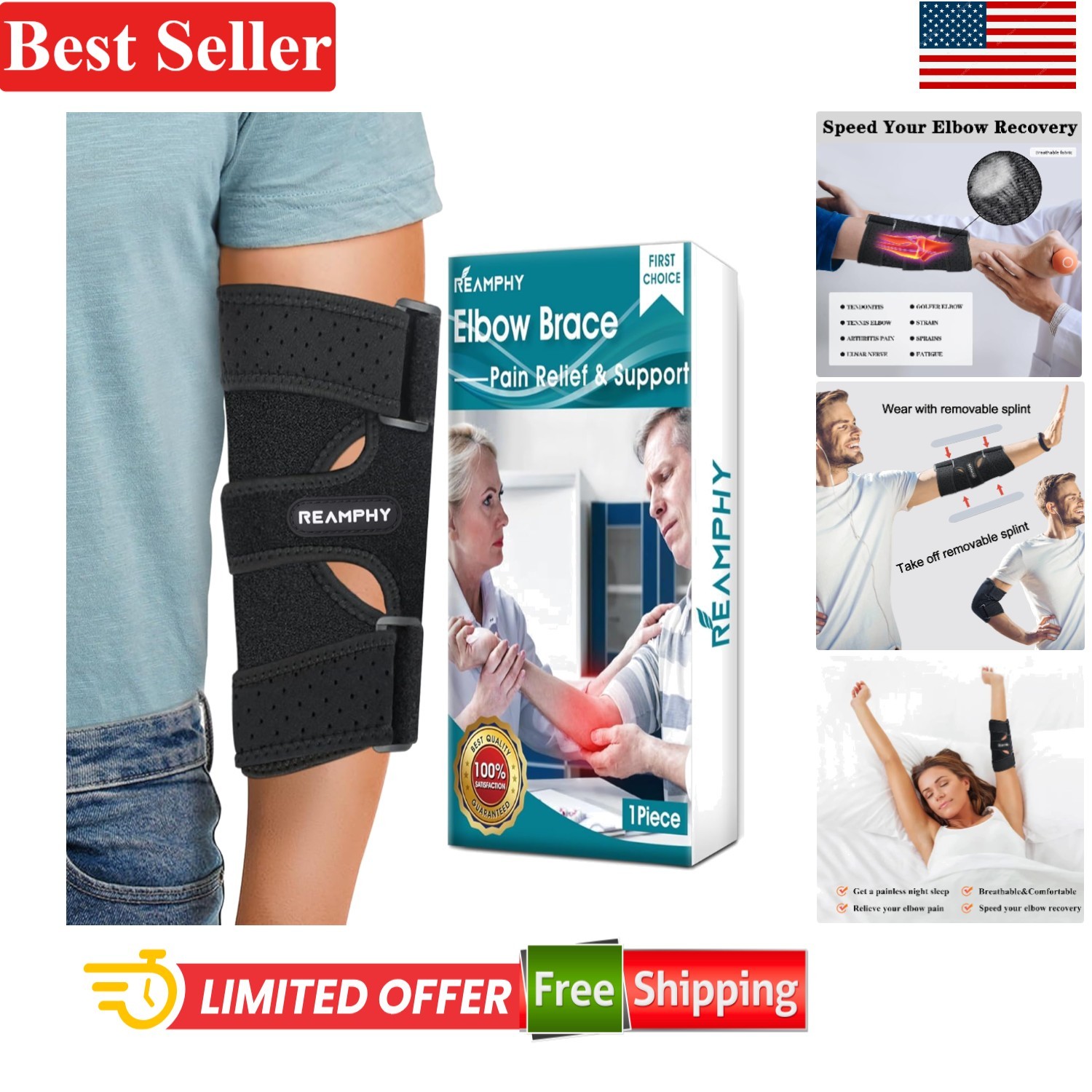 Adjustable Elbow Brace for Cubital Tunnel Syndrome – Nighttime Sleep Support