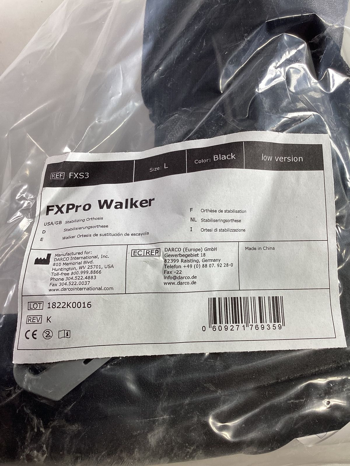 Darco FX Pro Walker Low Version Black Large