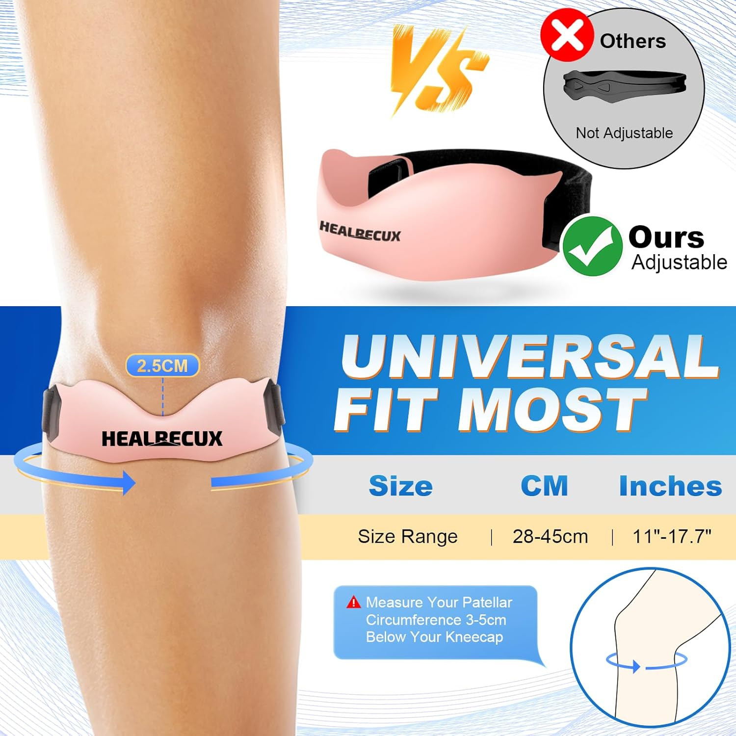 Silicone Patellar Tendon Support Strap, Adjustable Non-Slip Patella Band Stab…