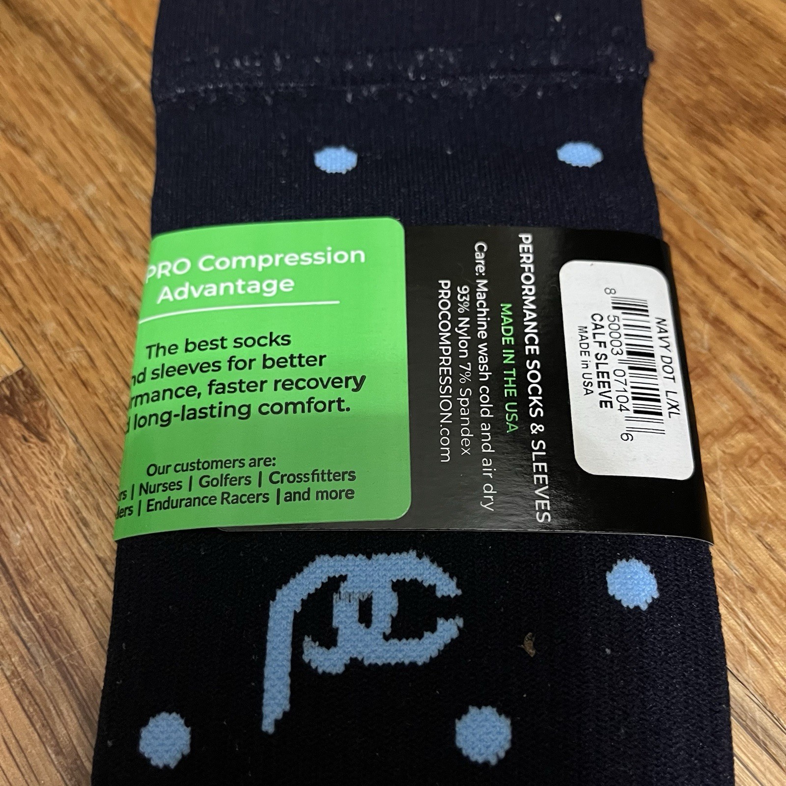 ProCompression Calf Sleeve Set Graduated Compression Navy Dot Size L/XL NEW