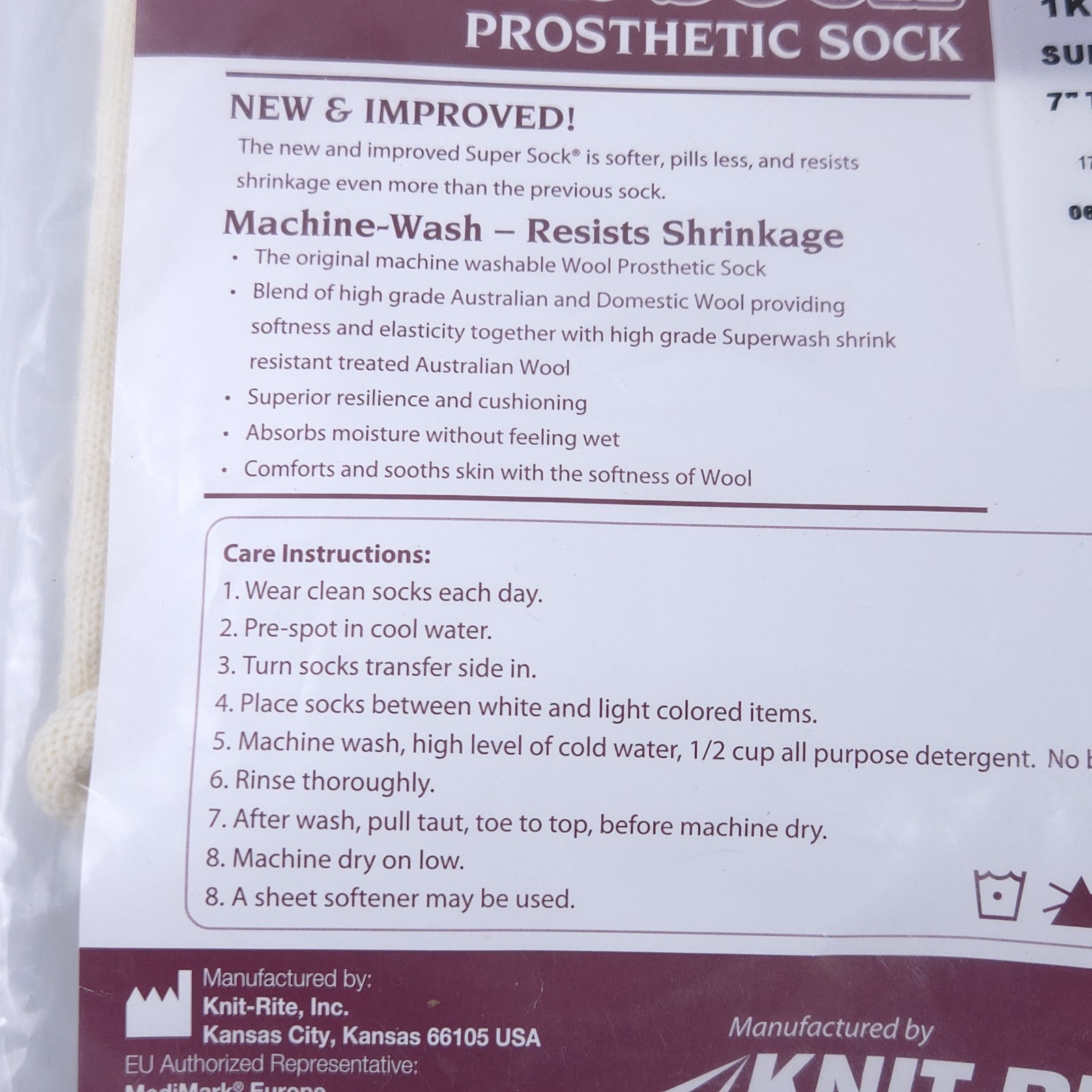 Knit-Rite Prosthetic Super Sock 100% Wool 7″ Top 4″ Toe X 10