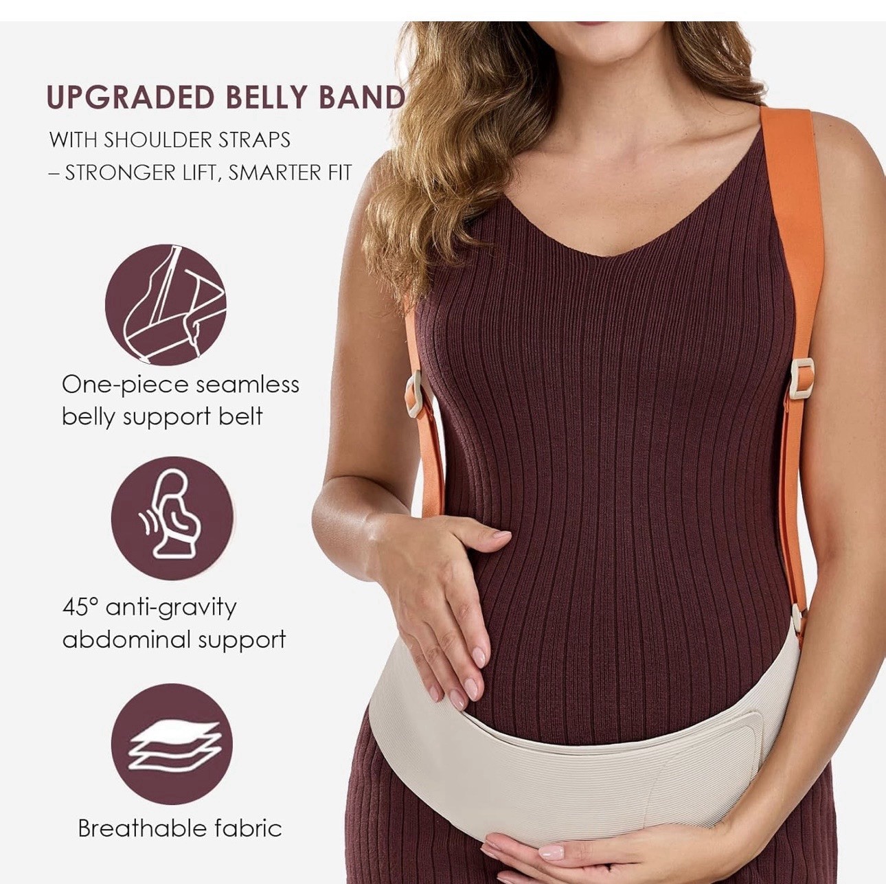 Pregnancy Belly Band with Adjustable Support Brace Straps (Beige L) New