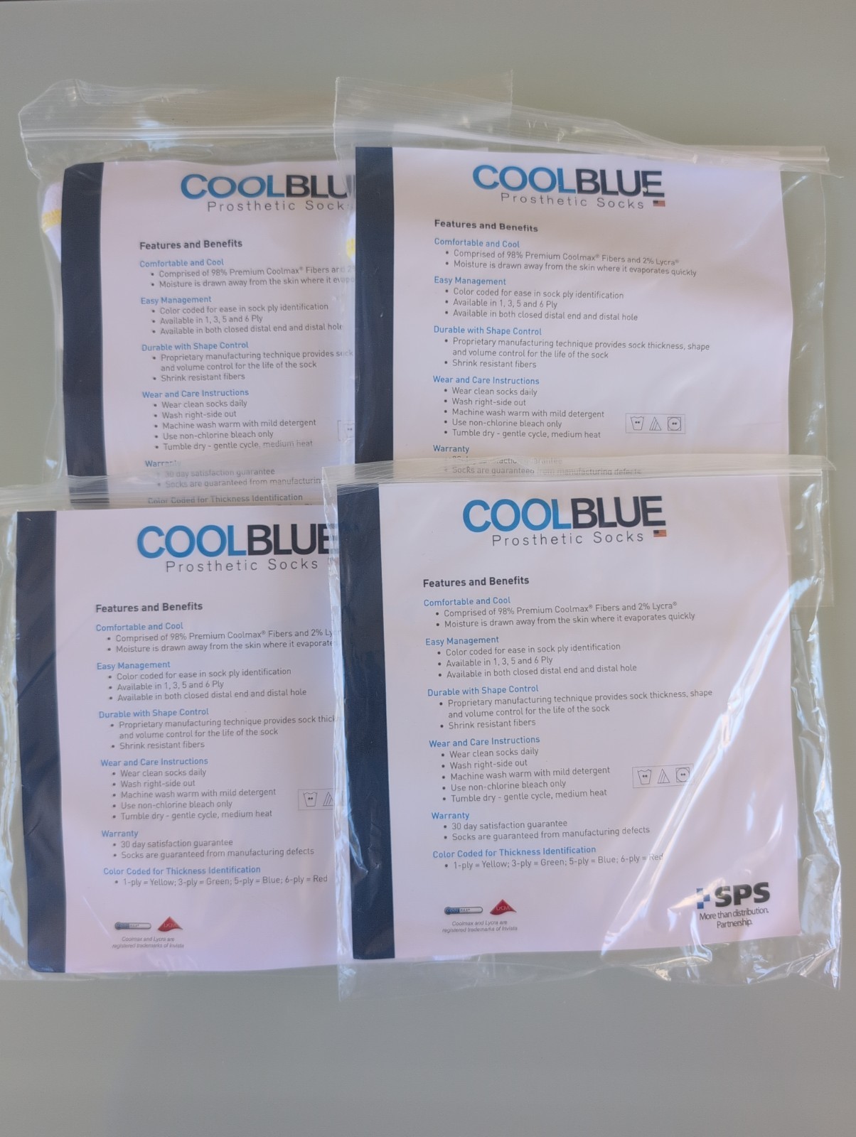Cool Blue Prosthetic Socks CB1HMSH2. 1Ply Size: 1,2 Length 10-14″. Lot of 4