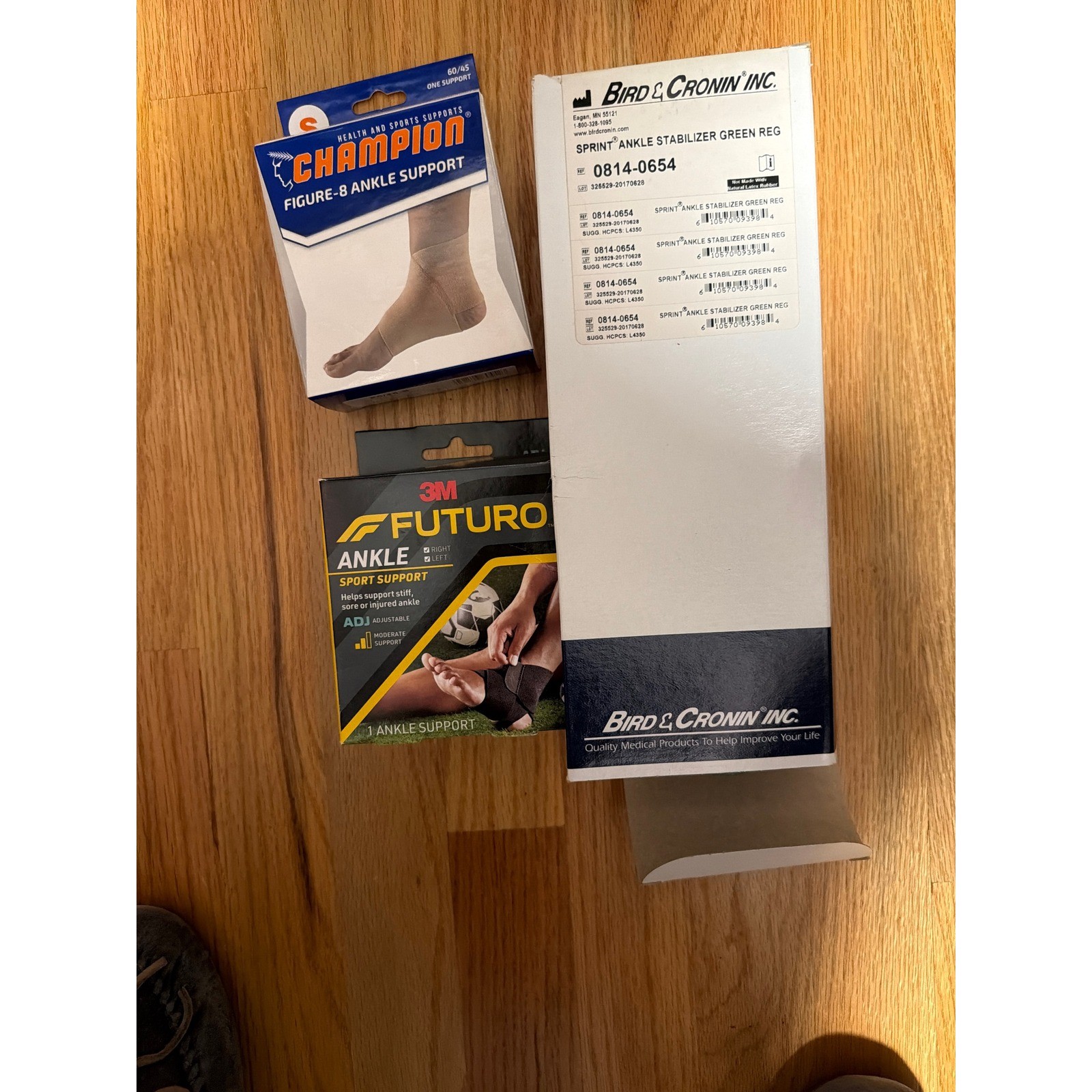 Lot of 3 Ankle Support Braces: Bird & Cronin Sprint, 3M Futuro & Champion Small⁠
