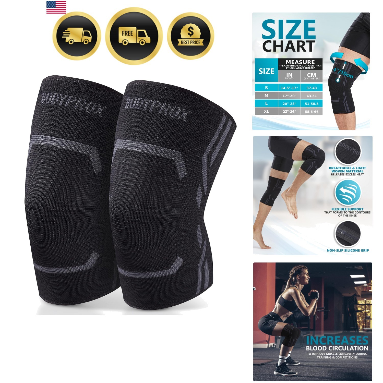 Knee Compression Sleeve for Men and Women 2 Pack, Knee Support Brace for Runn…