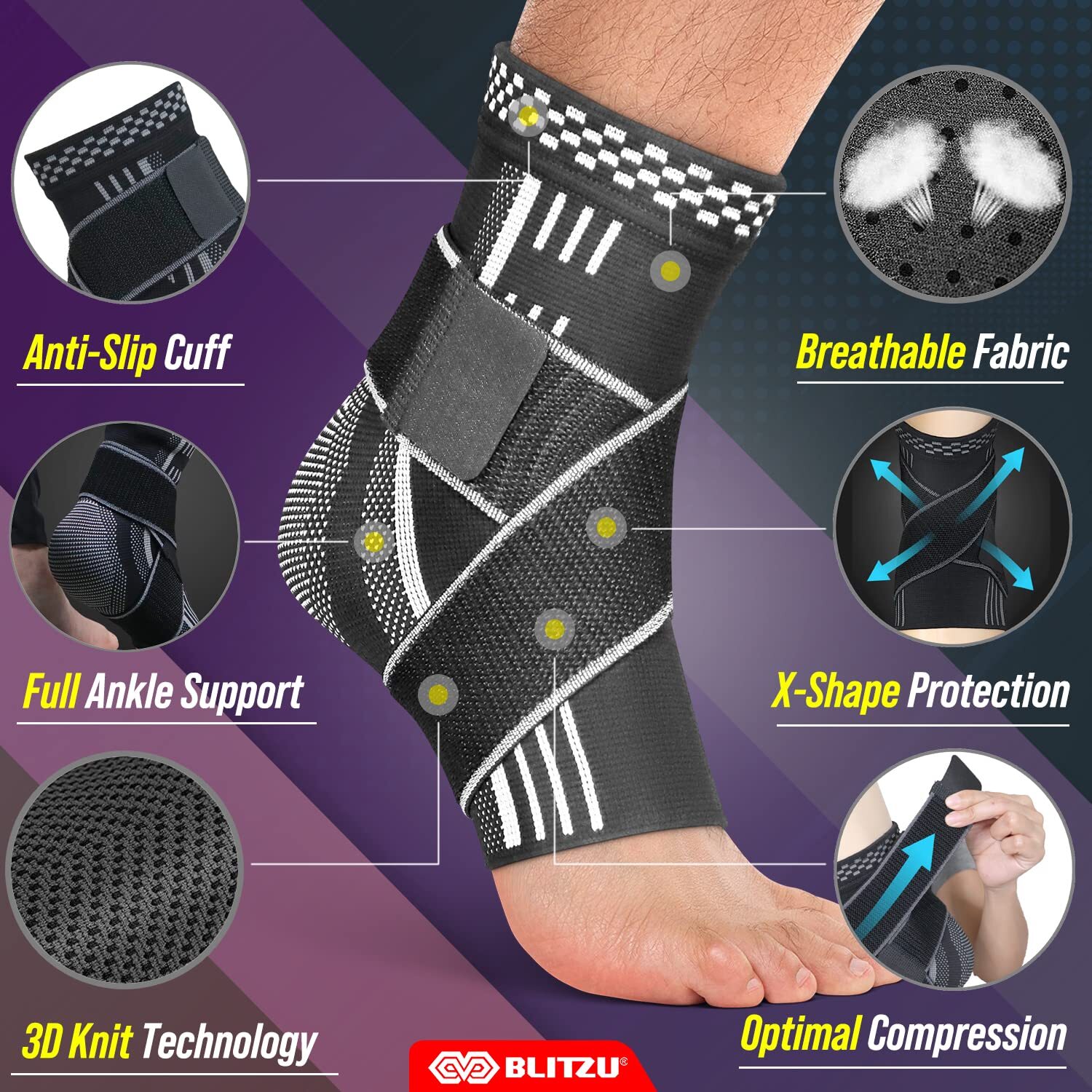 Soporte de Tobillo con Correa de Compresion Ajustable para Tendinitis de Aquiles