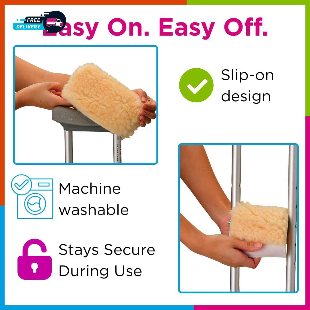 Medical Products Sheepskin Fleece Crutch Pads Universal Fit Padded Cushion