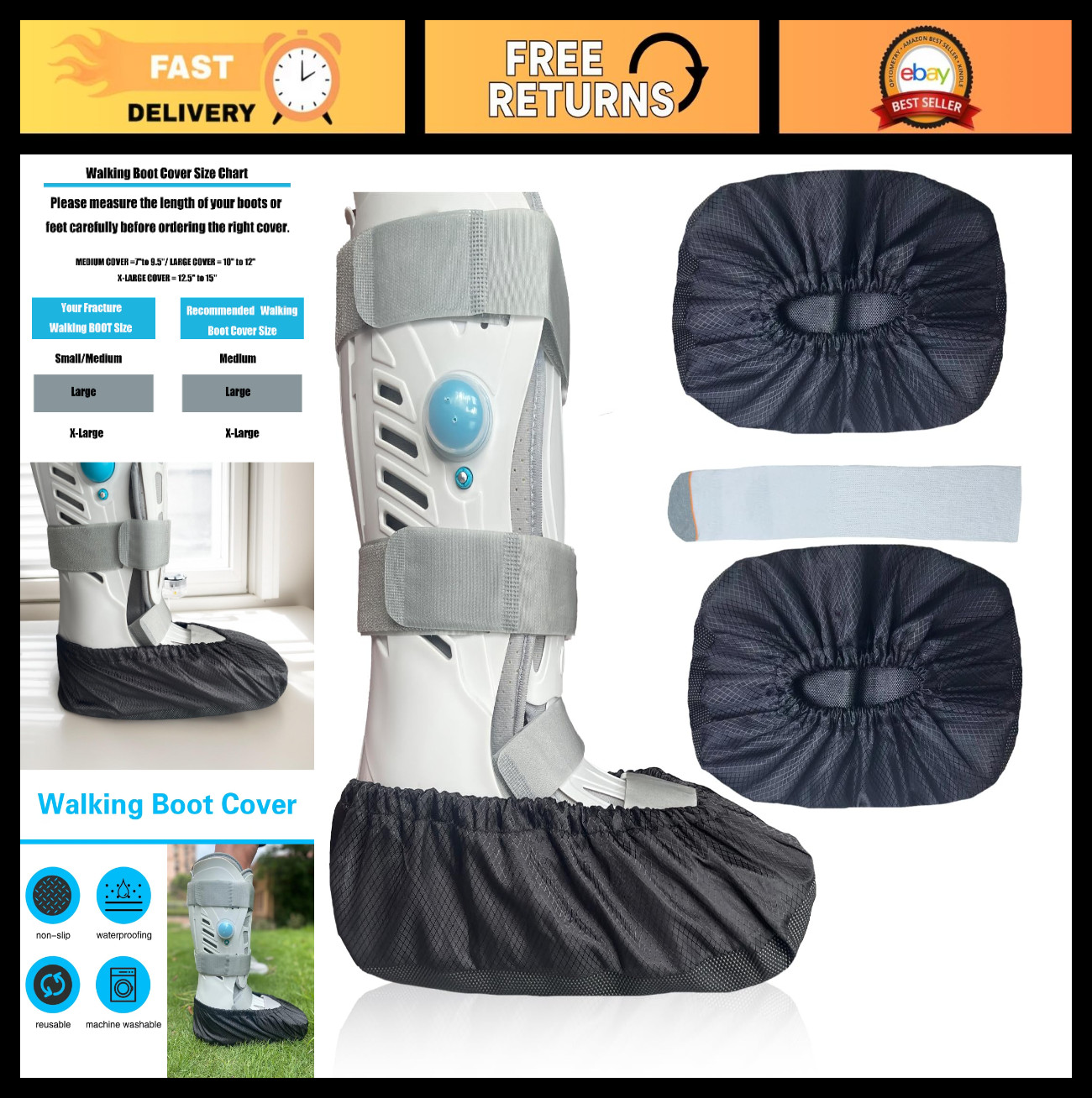 2 Pcs Waterproof Walking Boot Covers, Anti-Slip Shoe Covers for Ankle Recovery