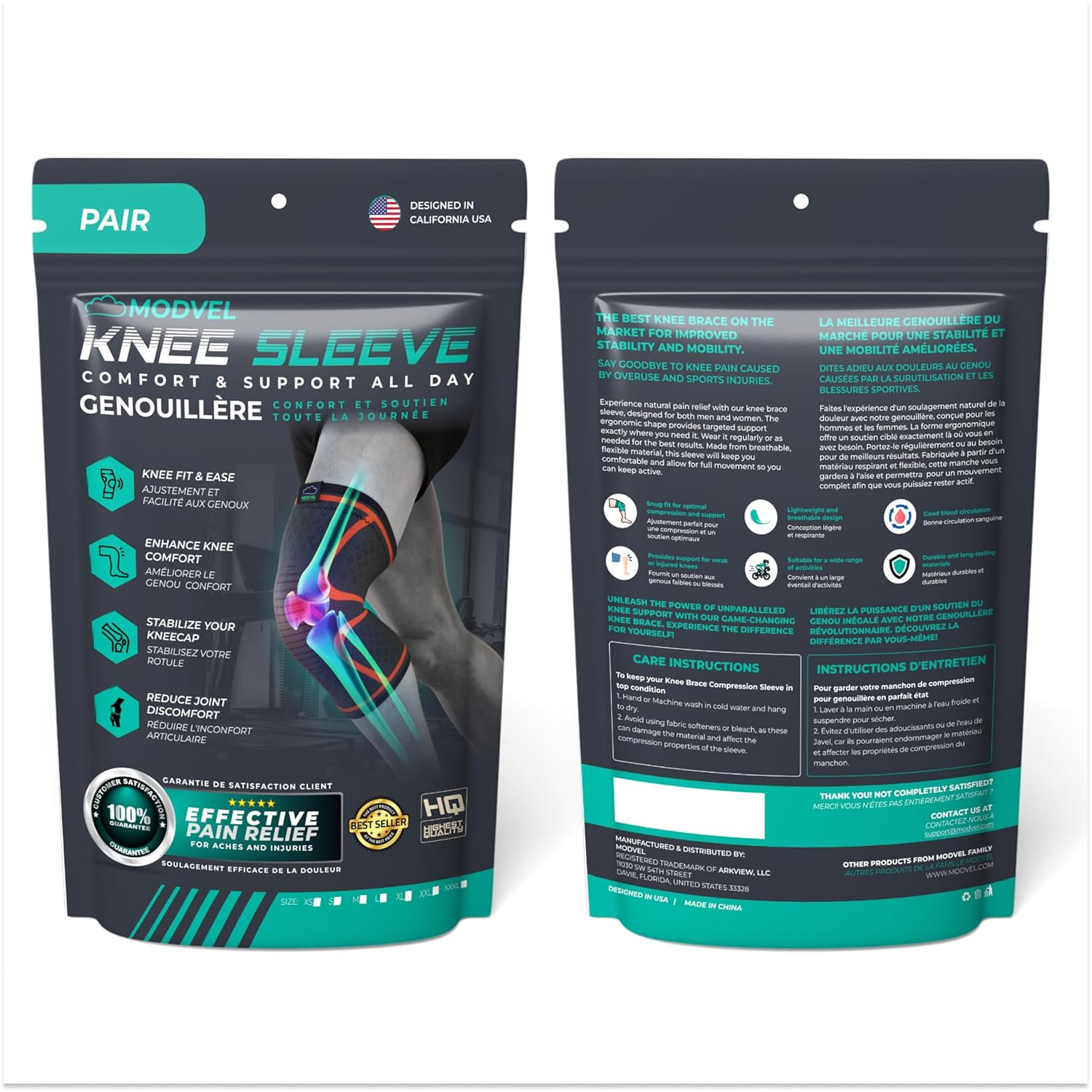 Knee Compression Sleeve 2 Pack Support Brace Men Women Running Workout Medium
