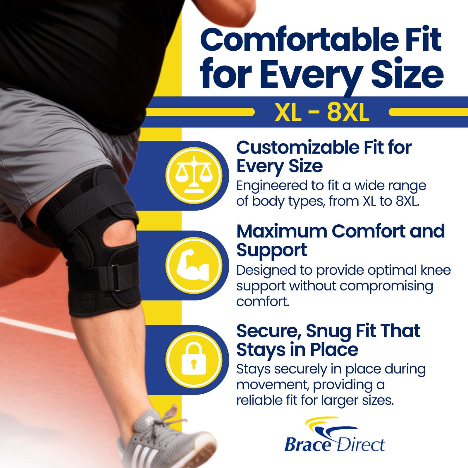 Plus Size Deluxe Hinged Knee Brace with Compression Wrap for Big & Wide Thighs
