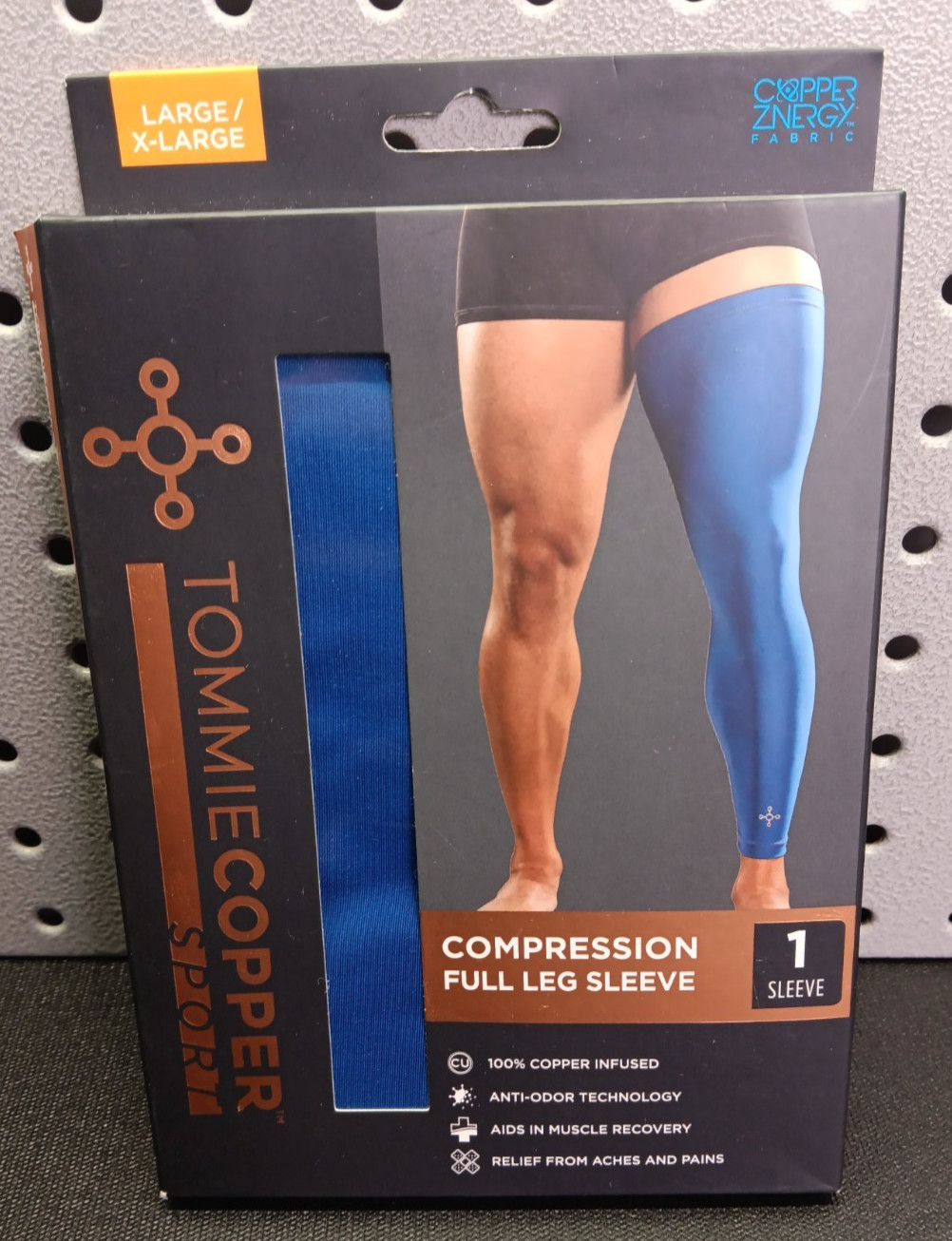 Tommie Copper Sport Full Leg Compression Sleeve L/XL Blue Copper Infused
