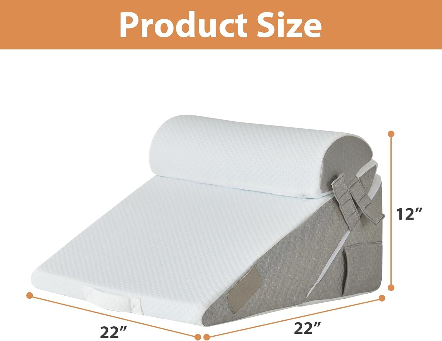 Bed Wedge Pillow for Sleeping 3Pcs, Adjustable Wedge+1 Pillow, White/Grey .