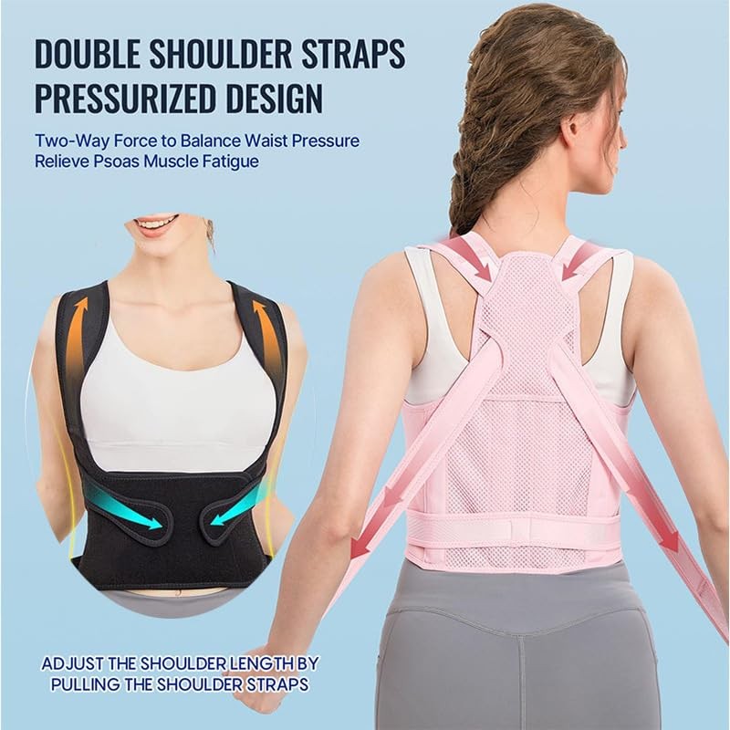 Adjustable Upper Back Posture Corrector Brace for Men & Women – Medium, Black