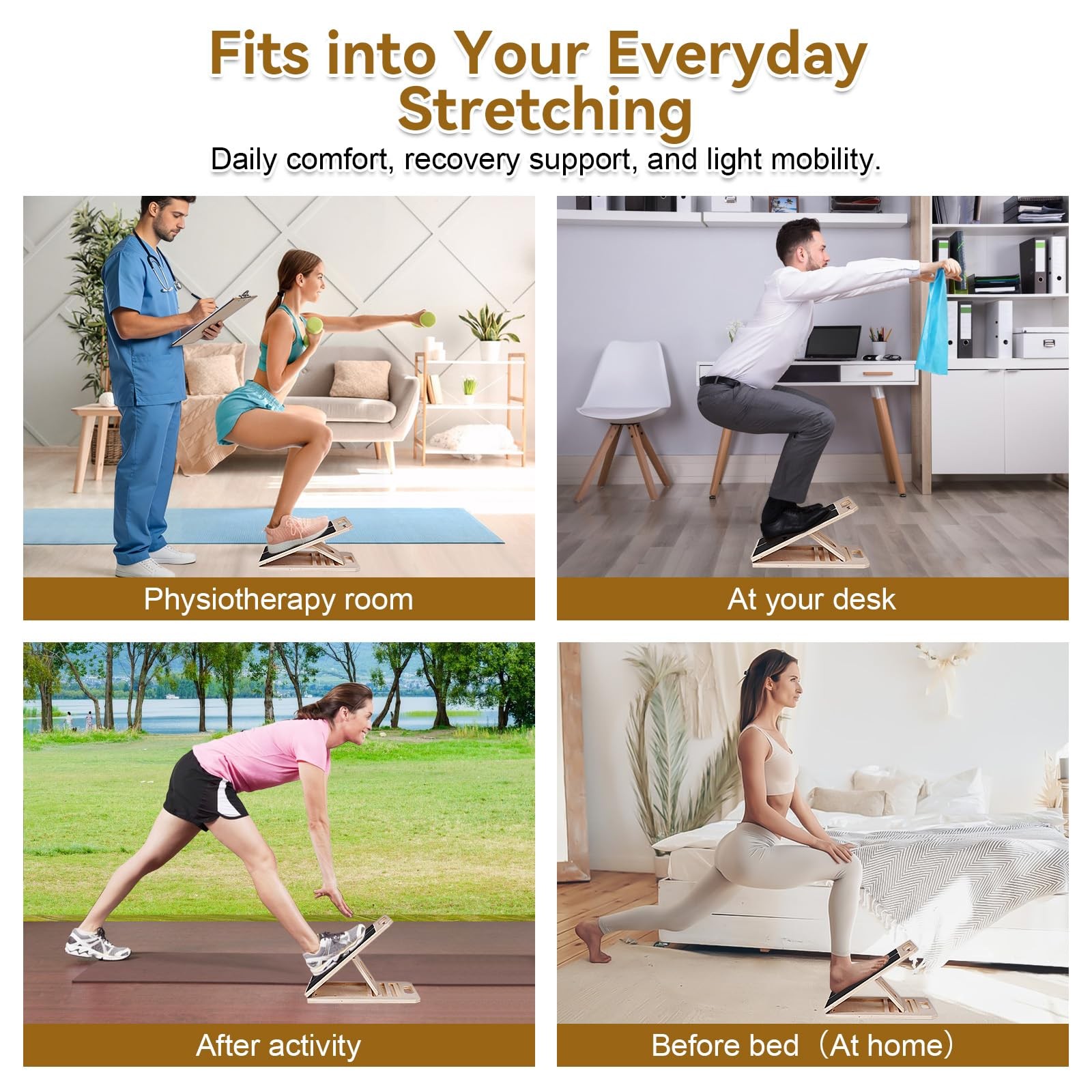 4 Pieces Slant Board with Exercise 15.35 x 11.61 x 1.18 Inch, Natural Wood