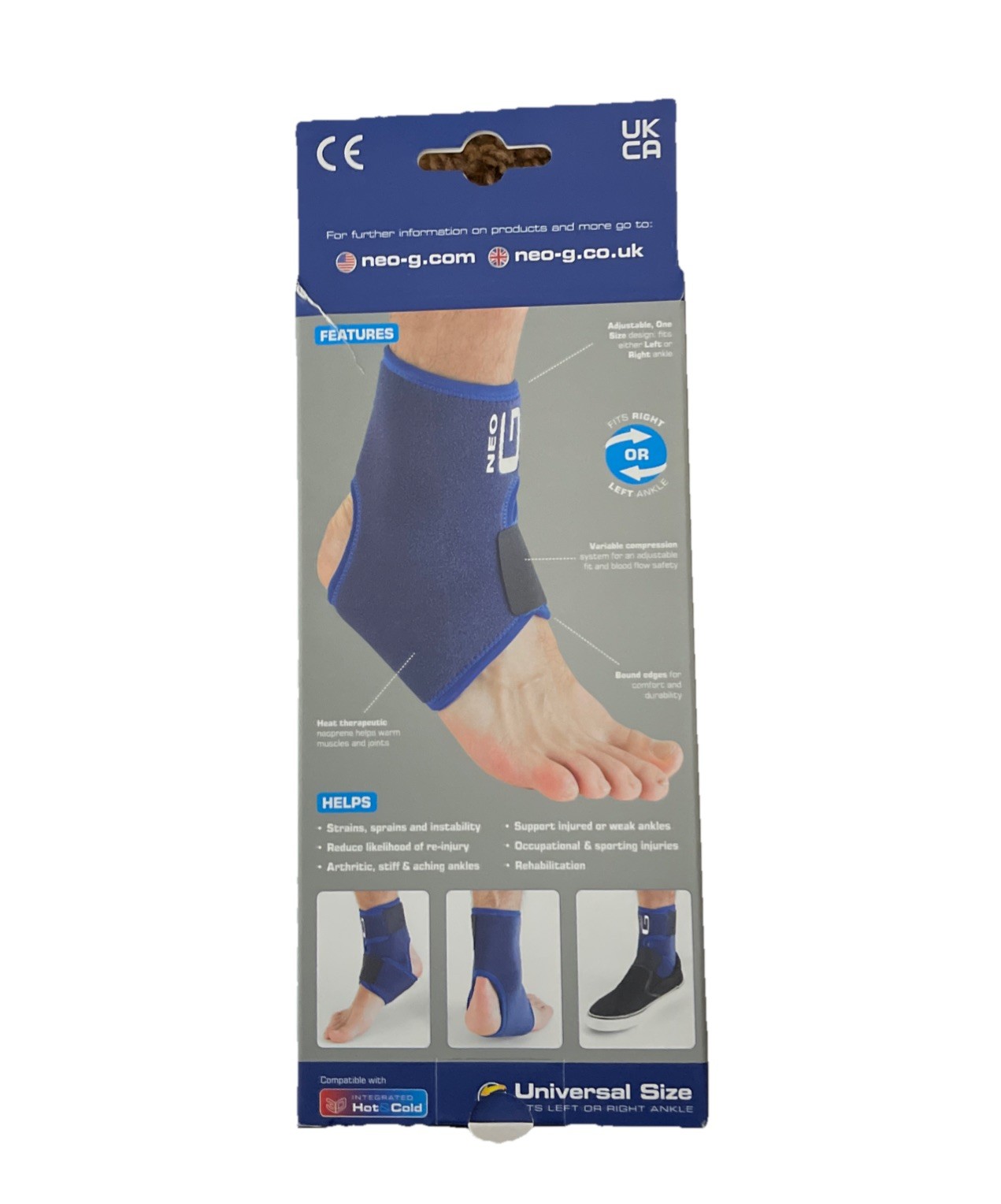 Neo G Adjustable Ankle Support Wrap-Universal Size Left or Right Foot. Blue New