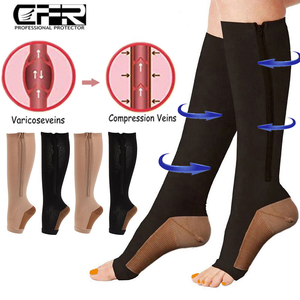 Zipper Compression Socks Copper Support Graduated Stockings Women Mens 20-30mmHg