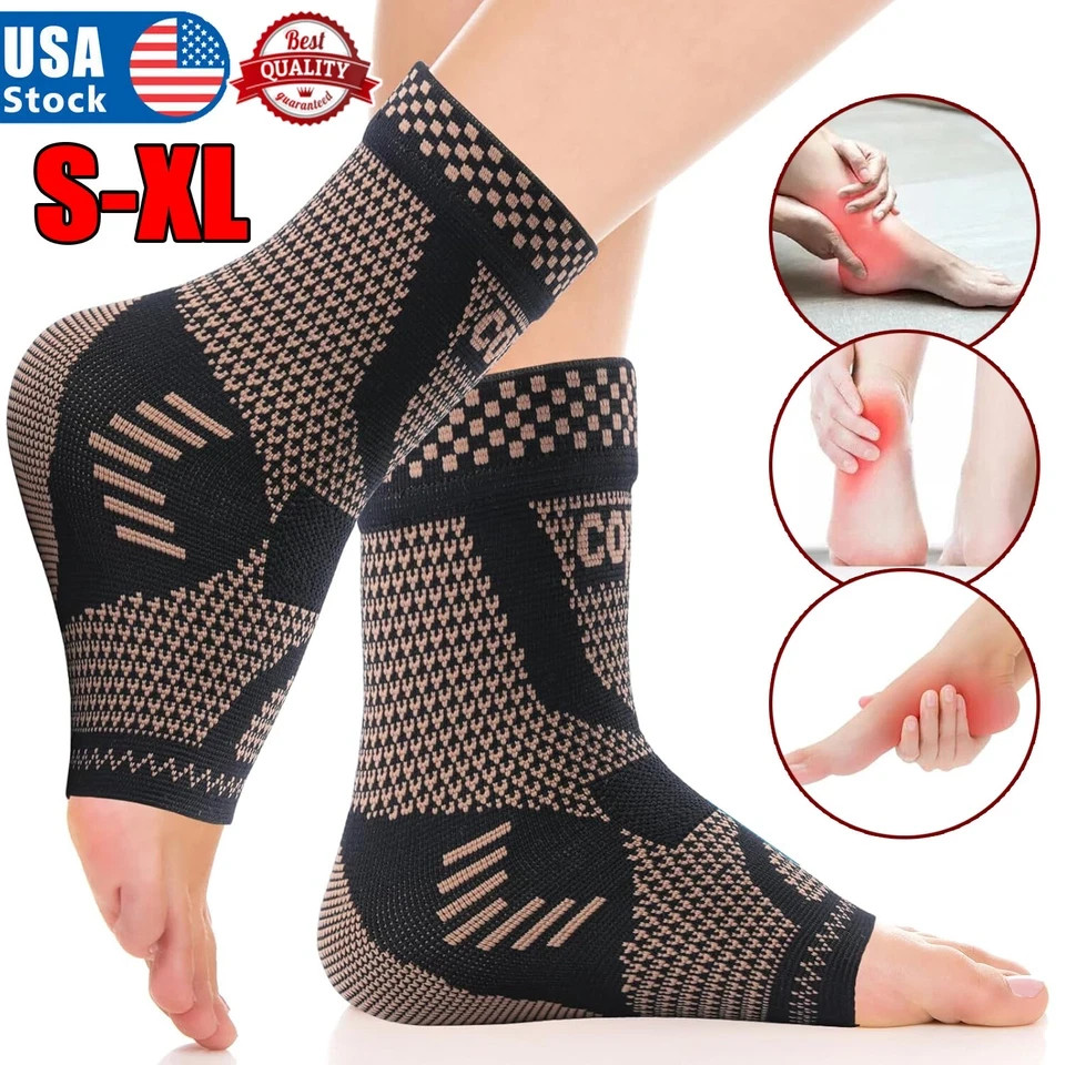 2x Copper Ankle Brace Support for Adults, Foot Pain Relief Achilles Tendonitis