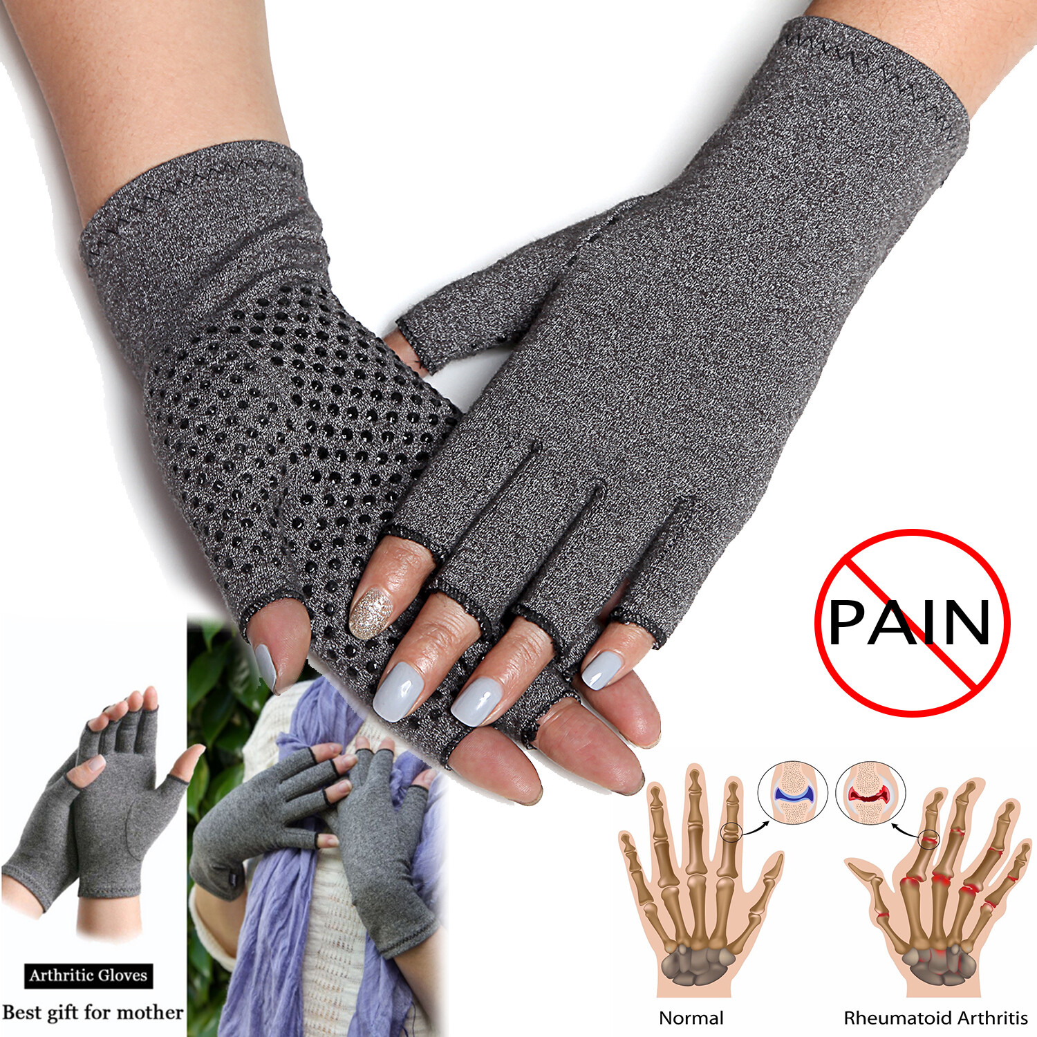 Compression Gloves Brace Support Arthritis Relief Sport Hand Wrist Pain Therapy