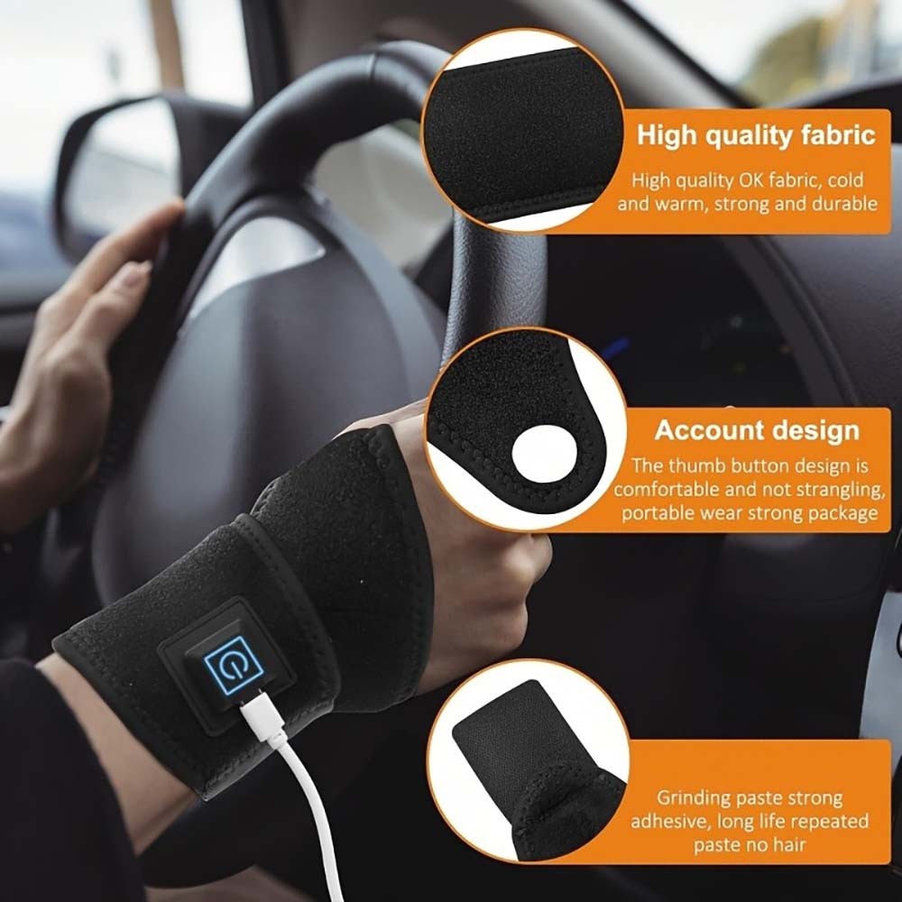 USB Heated Wrist Support Brace Adjustable Thermal Wrap for Sports and Daily Use