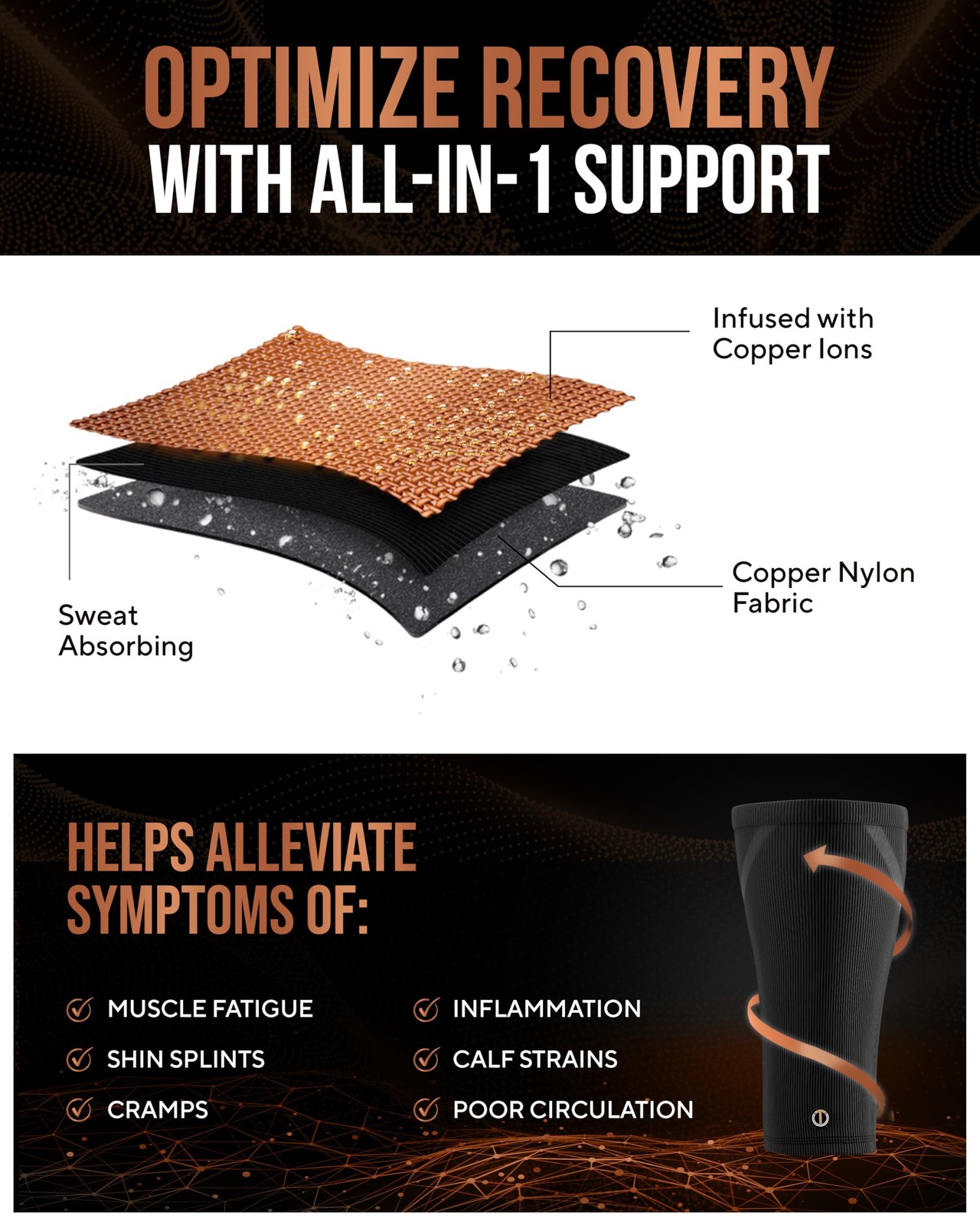 Copper Calf Compression Sleeve — Premium Copper Compression Shin Sleeve for M…