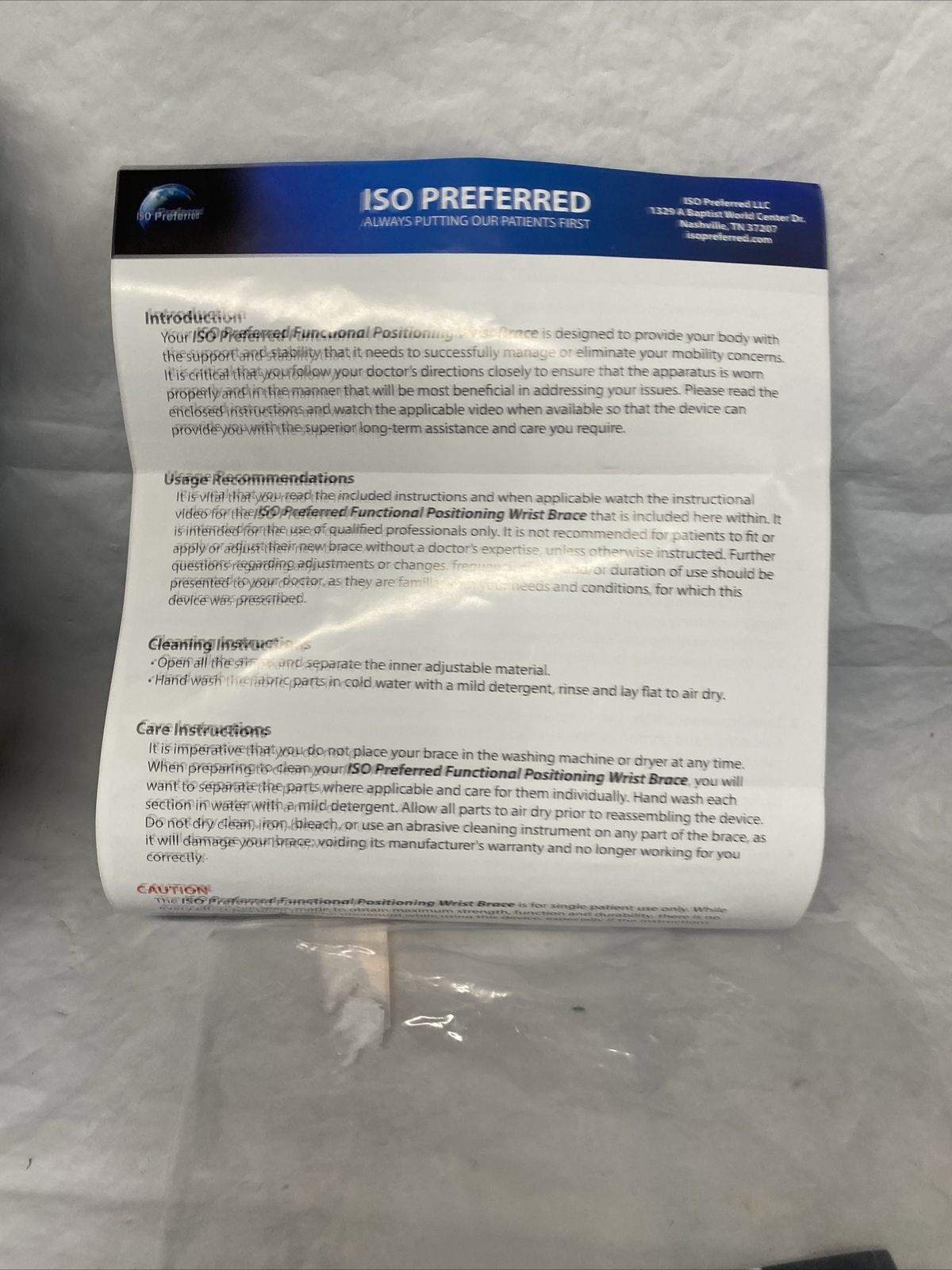 ISO Preferred wrist brace R/L/ black W/instructions NEW