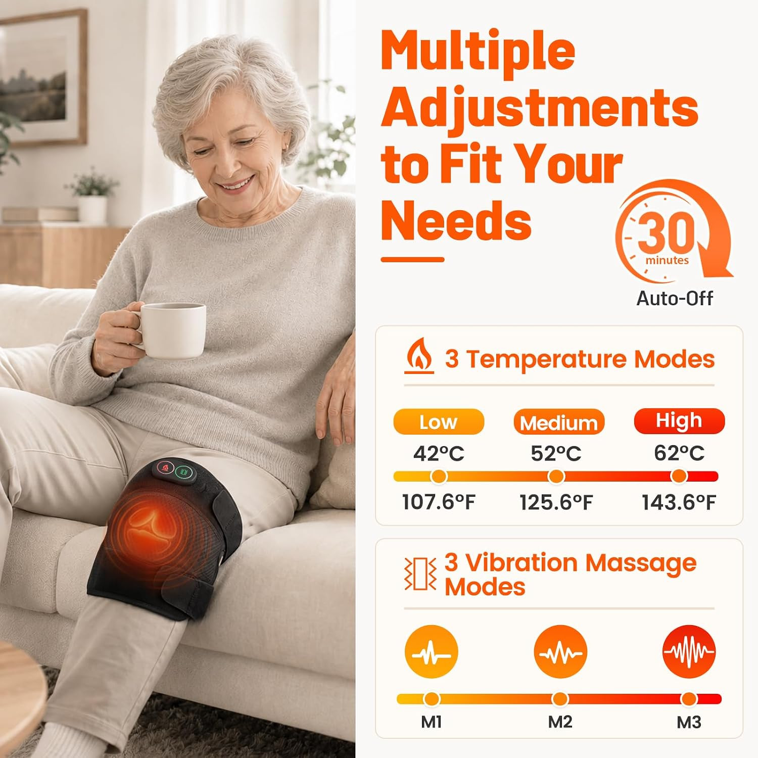 Knee Massager, Cordless Knee Heating Pad for Knee Pain Relief, Heated Knee Brace