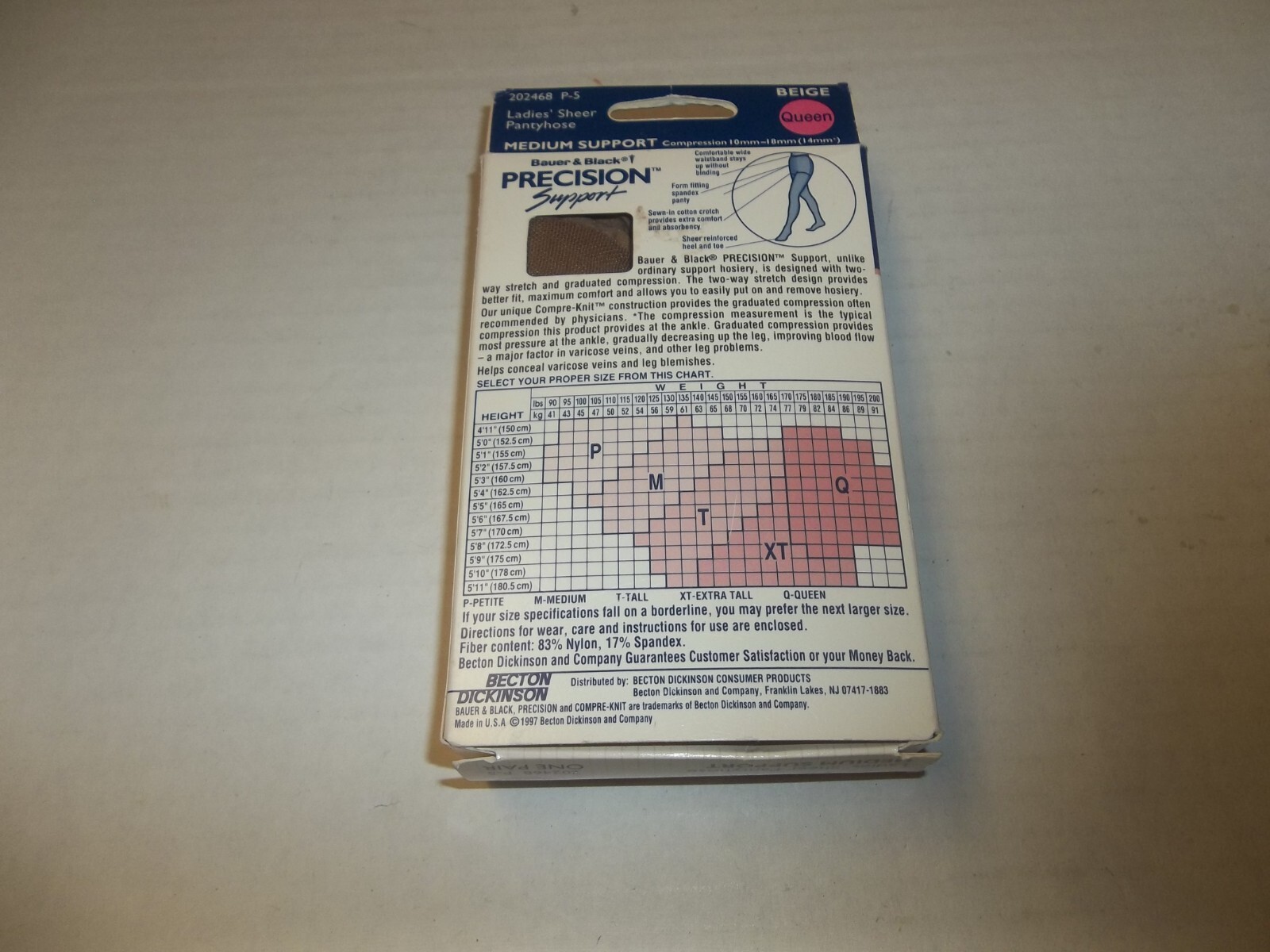 Bauer & Black Precision Support Sheer Pantyhose Beige Queen Medium Support New