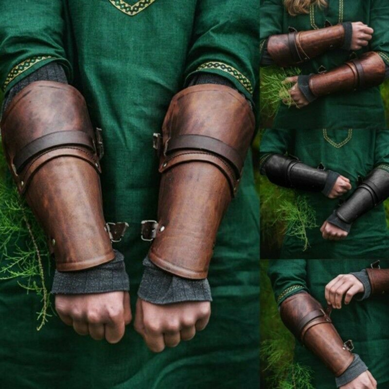 PU Leather Arm Guards Medieval Bracers Adjustable Wrist Guard Cosplay Props NEW
