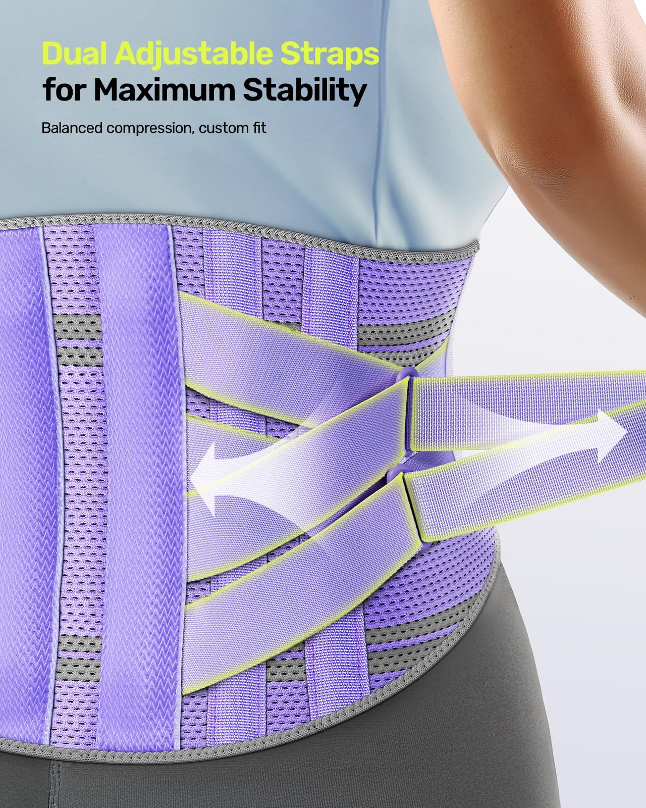 Rakiie Back Brace for Lower Pain Women Small(Waist: 27.6″-33.5″), Purple