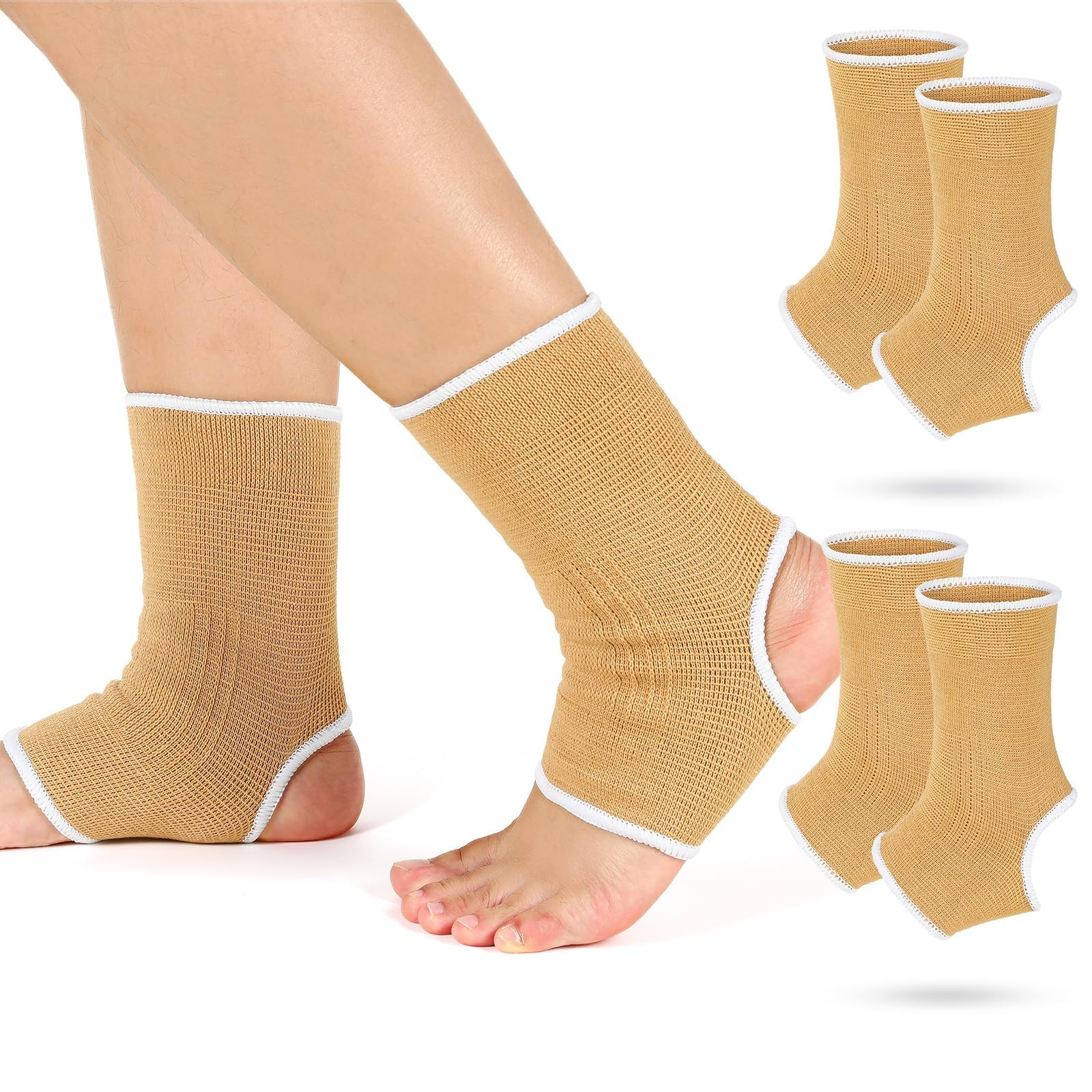 4 PCS Kids Ankle Support Brace Elastic Compression Socks Beige 10-15 Years