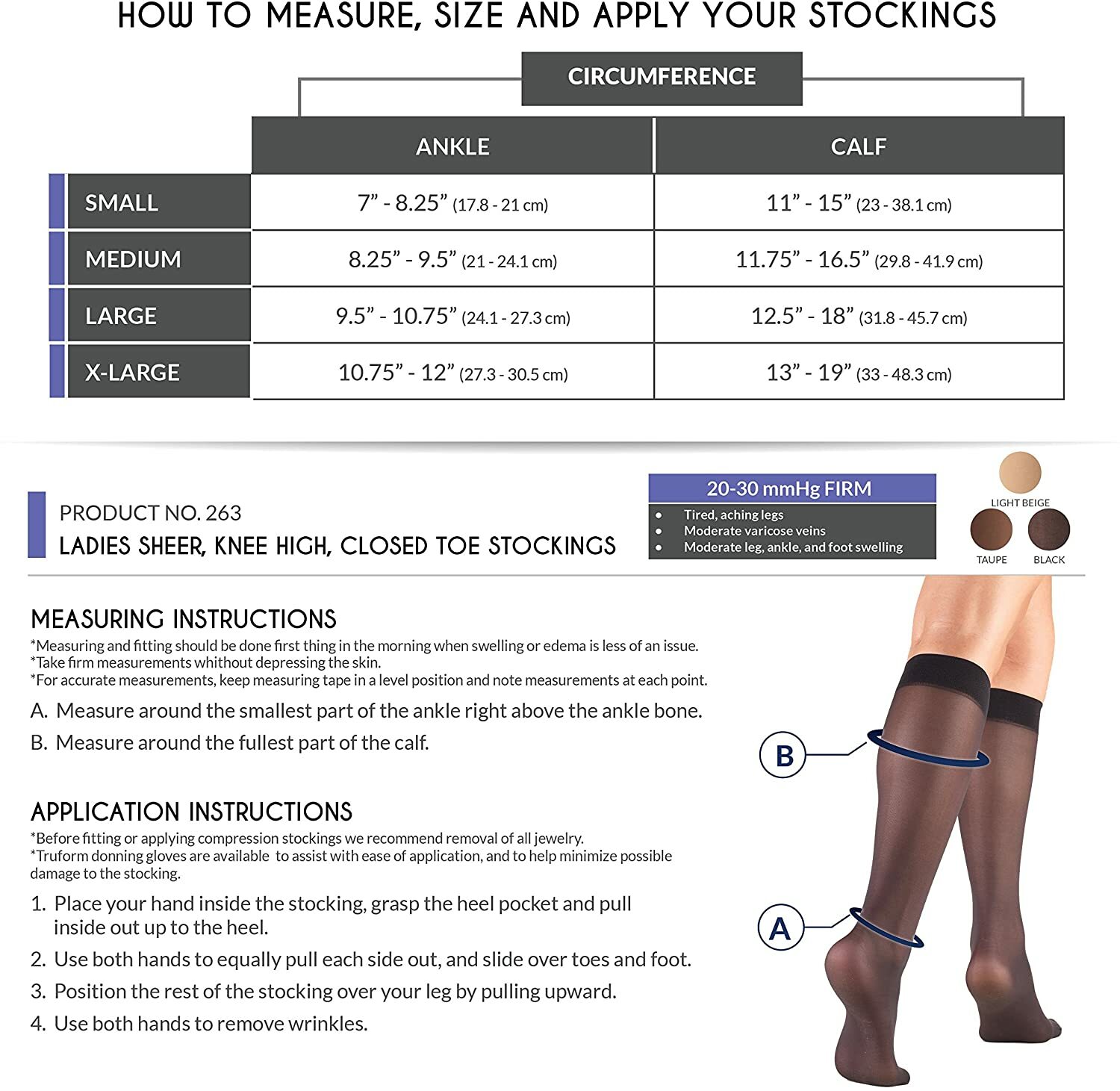 Truform Women’s Sheer Compression Stockings Knee High 20-30 mmHg 1x Pair
