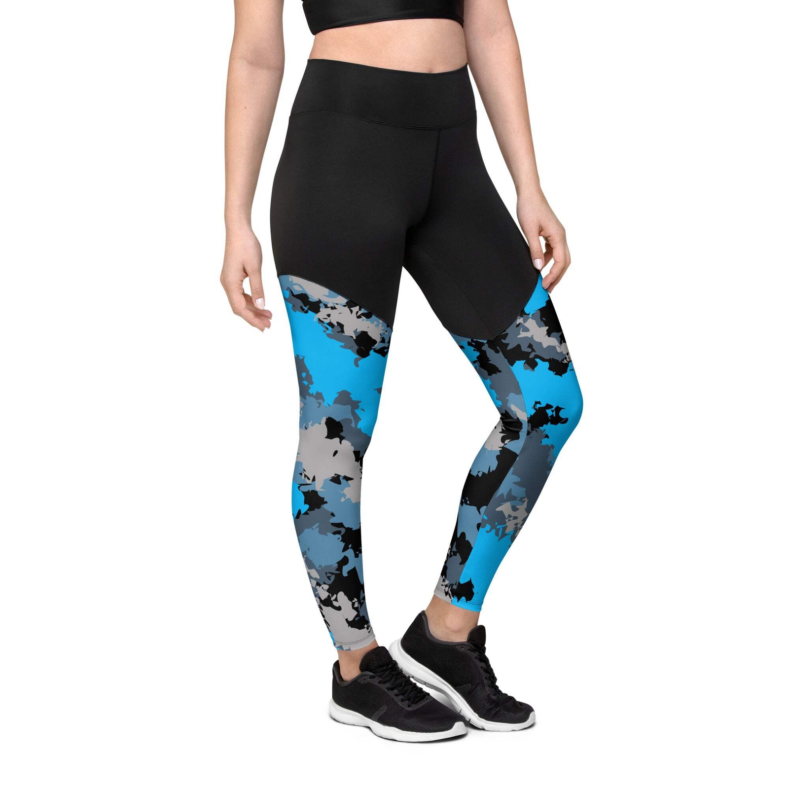 Tailinup Black and Blue Camo Compression Sports Leggings – Perfect for Fishing,